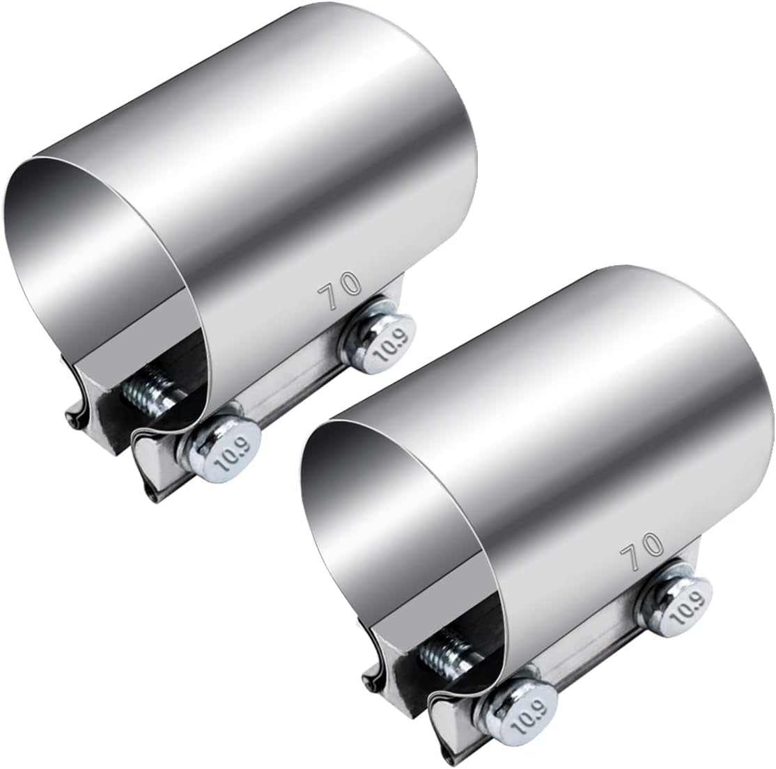 Dianrui 2PCS 1.75" Butt Joint Stainless Steel Clamp Band; 1.75 Inch Universal Widening Clamp Fit for Exhaust System, Muffler image number 2