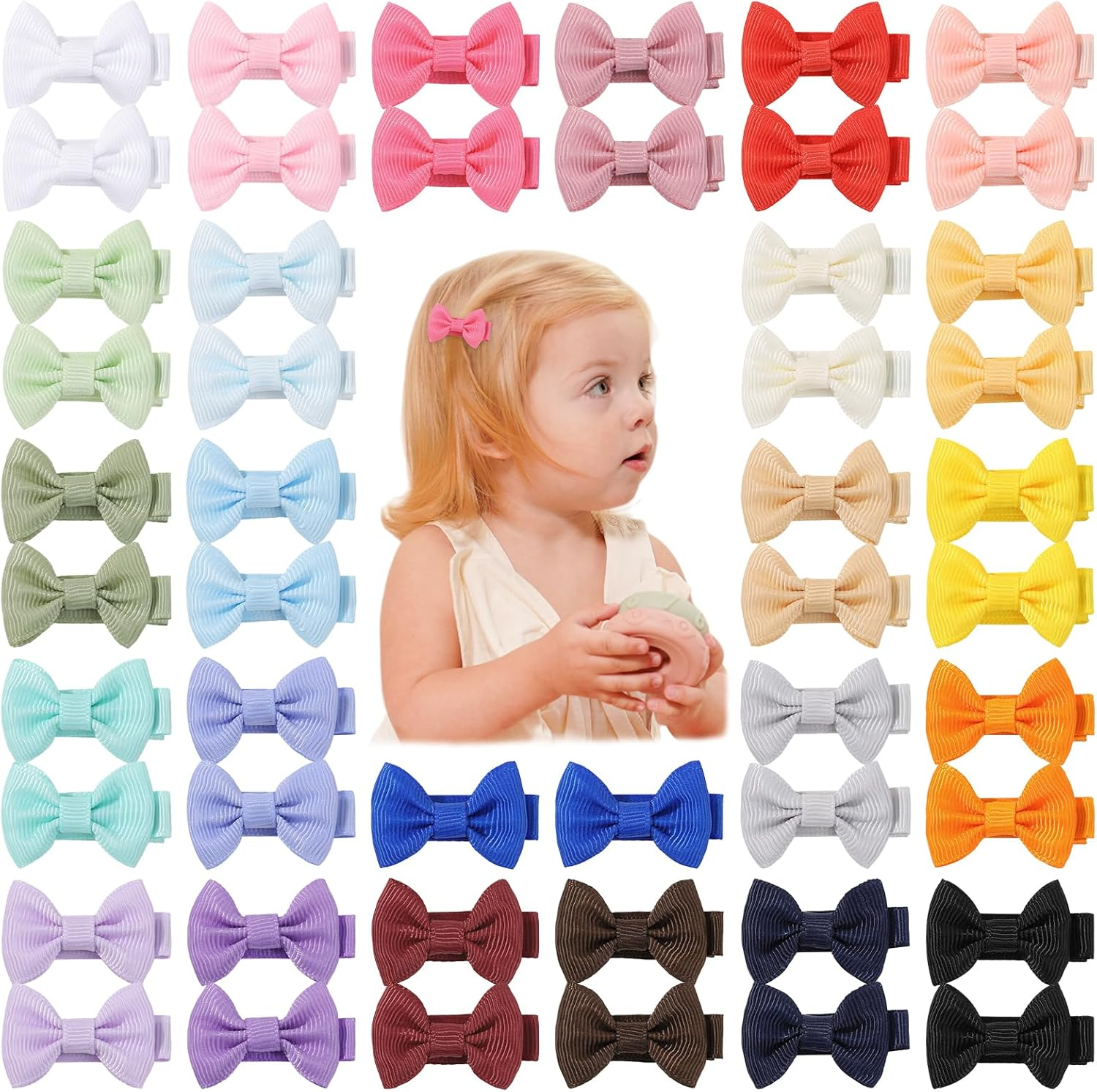 Pack of 50 1.4 Inch Baby Hair Clips Fully Lined Grosgrain Boutique Solid Band Mini Straps for Girls Teenagers Infants Children Toddlers Newborns image number 1