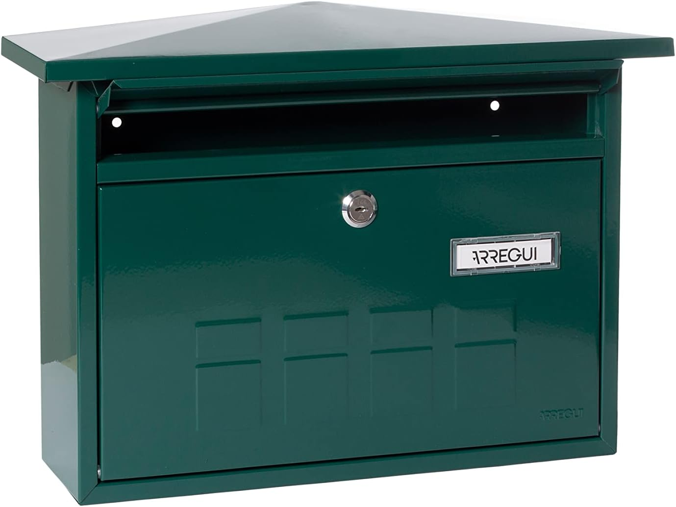 ARREGUI Deco E5703 Galvanised Steel Letter Box, Size M (DIN A4 Post), Horizontal Wall Post Box for Outdoor Use, Post Box with Name Plate and Flap, Green image number 3