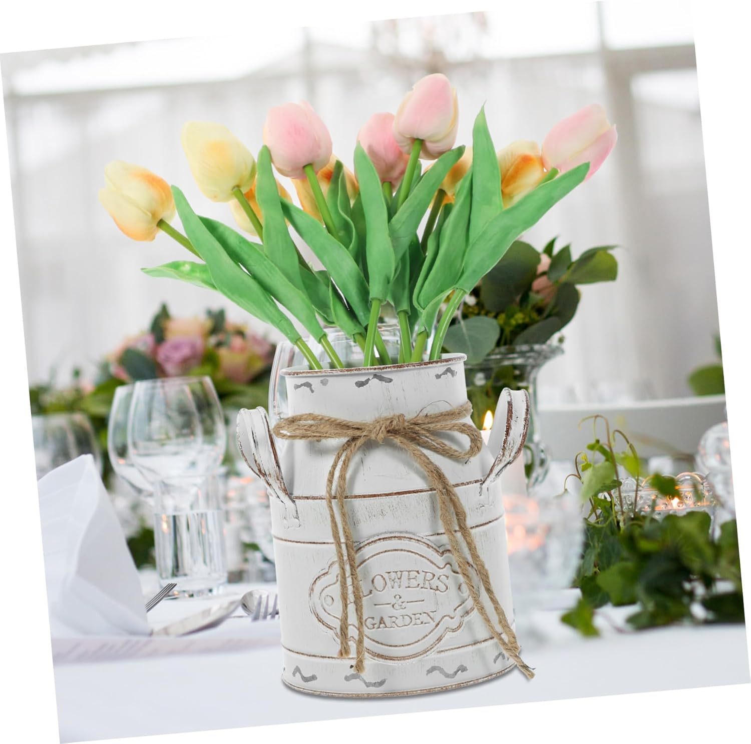 ORFOFE Retro Iron Flower Bucket for Desktop Garden Supplies Creative Planting Floral Vase Decor Handle Iron Bucket Flower Vase for Plant image number 4