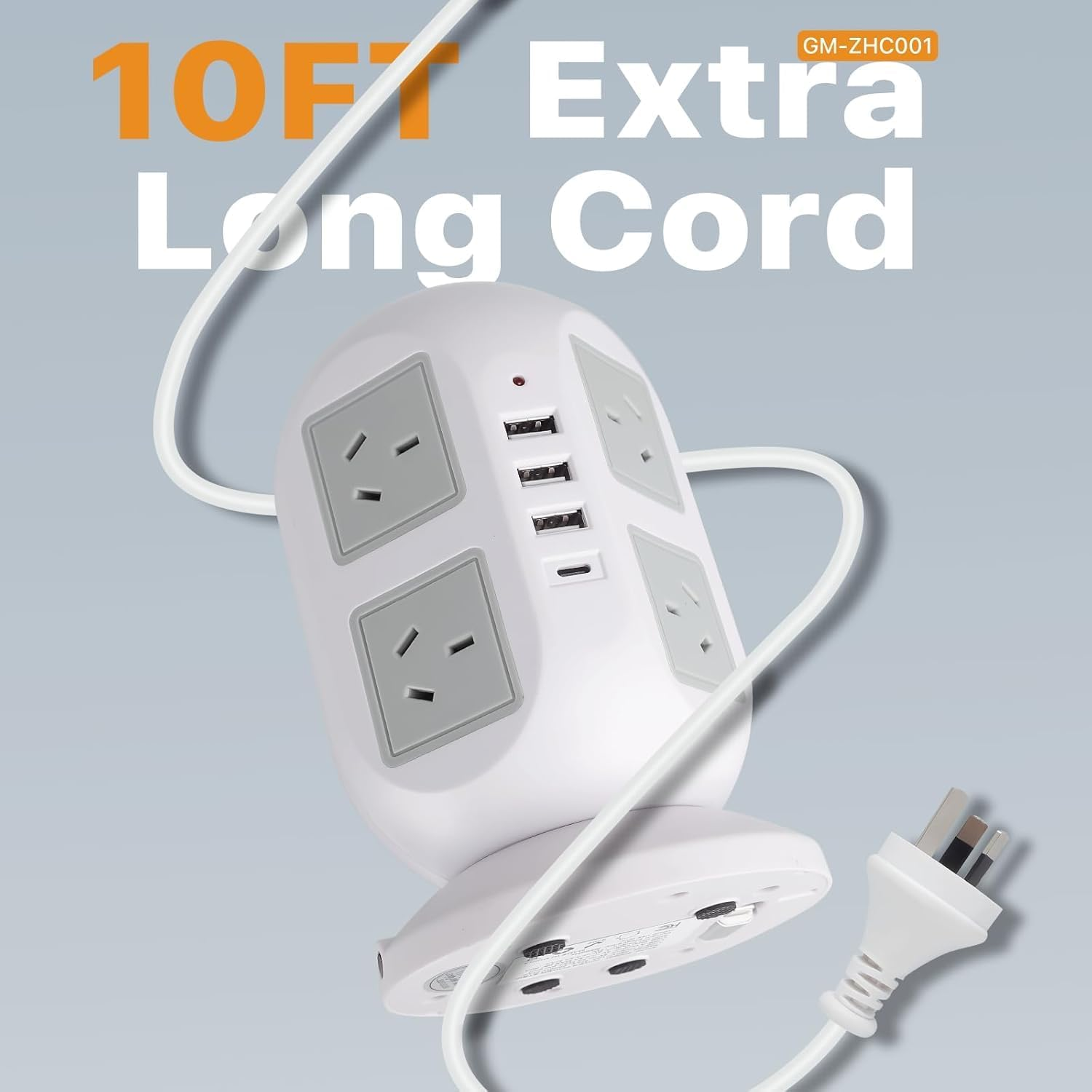 Tower Surge Protector Power Strip 10 Ft, Long Extension Cord with Multiple Outlets, 8 AC Outlets with 4 USB Ports (1 USB C), Charging Station Surge Protection, for Home Office Dorm (White) image number 5