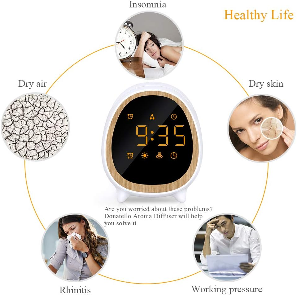 SOICARE Clock Essential Oil Diffuser,Screen Touch Control Aromatherapy Air Scent Diffusers for Home Bedroom Student,Multi-Function Alarm Clock/Light/Mist/Timer 200ML image number 6