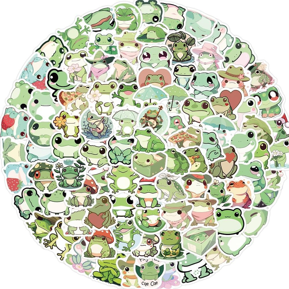100 Pieces Cute Frog Stickers Waterproof Vinyl Stickers - Cartoon Frog Accessories for Laptop, Hydro Flask, Kids Teens Birthday Party Decor (Frog Stickers) image number 6