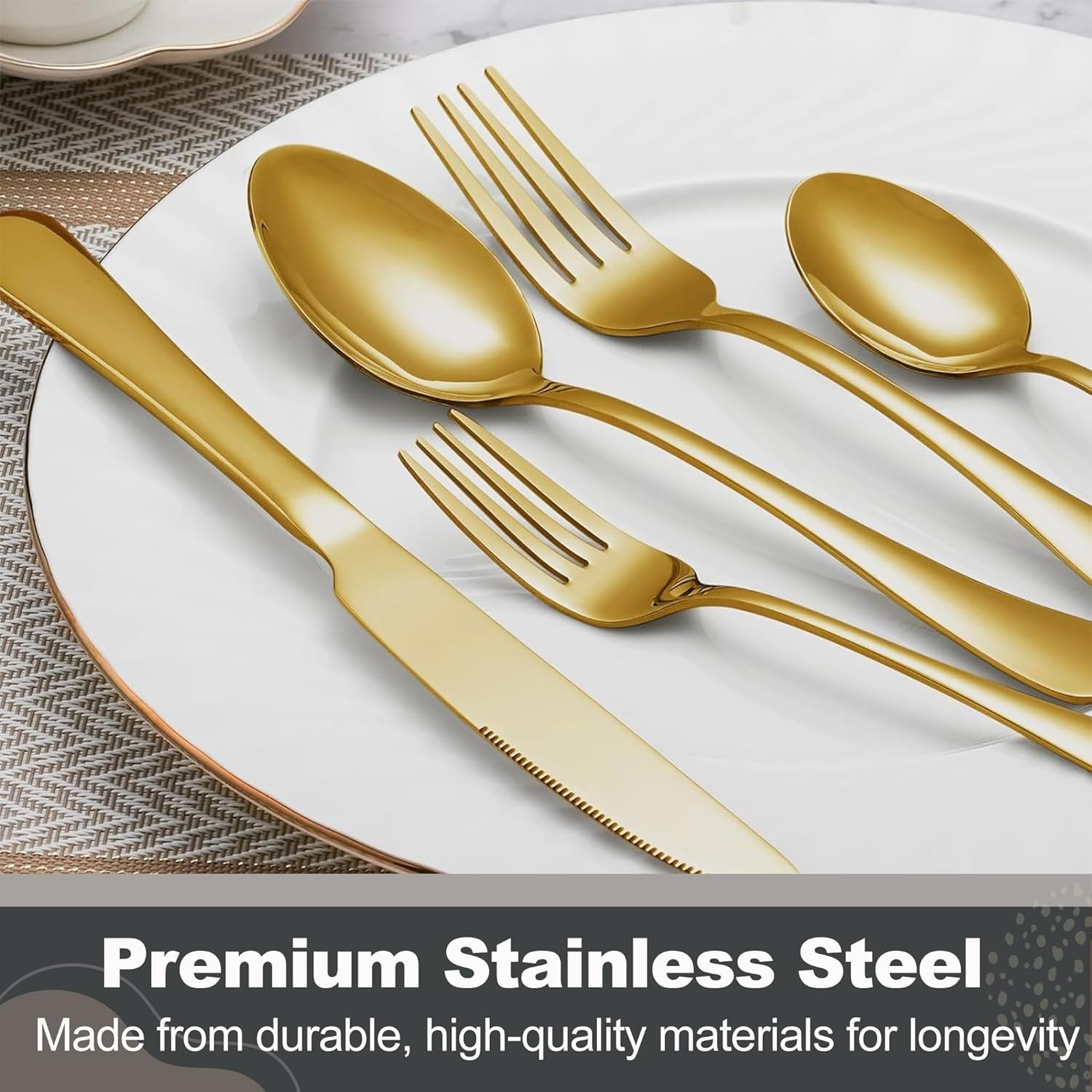 SHEUMNT Gold Silverware Set, Mirror Polish 40-Piece Stainless Steel Flatware Set,Kitchen Utensil Set Service for 8,Tableware Cutlery Set for Home and Restaurant, Dishwasher Safe - Rose Gold image number 6