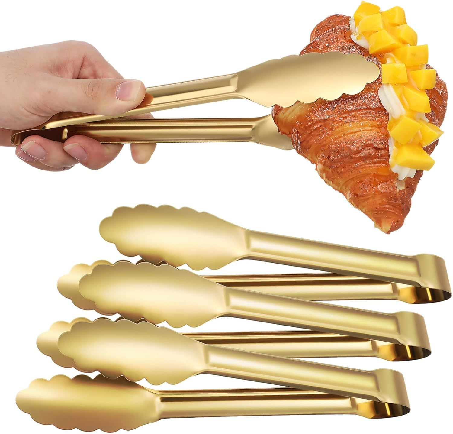 Luxshiny 4Pcs Golden Stainless Steel Serving Tongs for Cooking, BBQ, Grilling, Appetizer, Dessert, Ice Bucket, Sugar Cubes image number 6