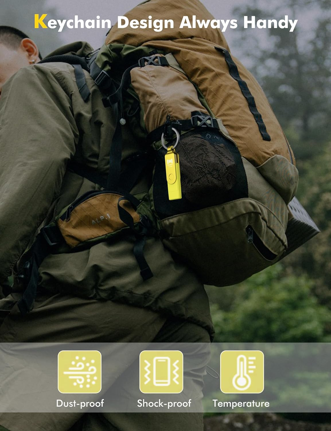 MOSDART 512GB Fast USB C Dual Flash Drive with Keychain - 2 in 1 OTG USB 3.1 Type-C Thumb Drive Memory Stick for USB-C Android Phones, Iphone 15, Macbook, Ipad, Computers and More, Yellow, UD211C-YELLOW-512GB image number 2