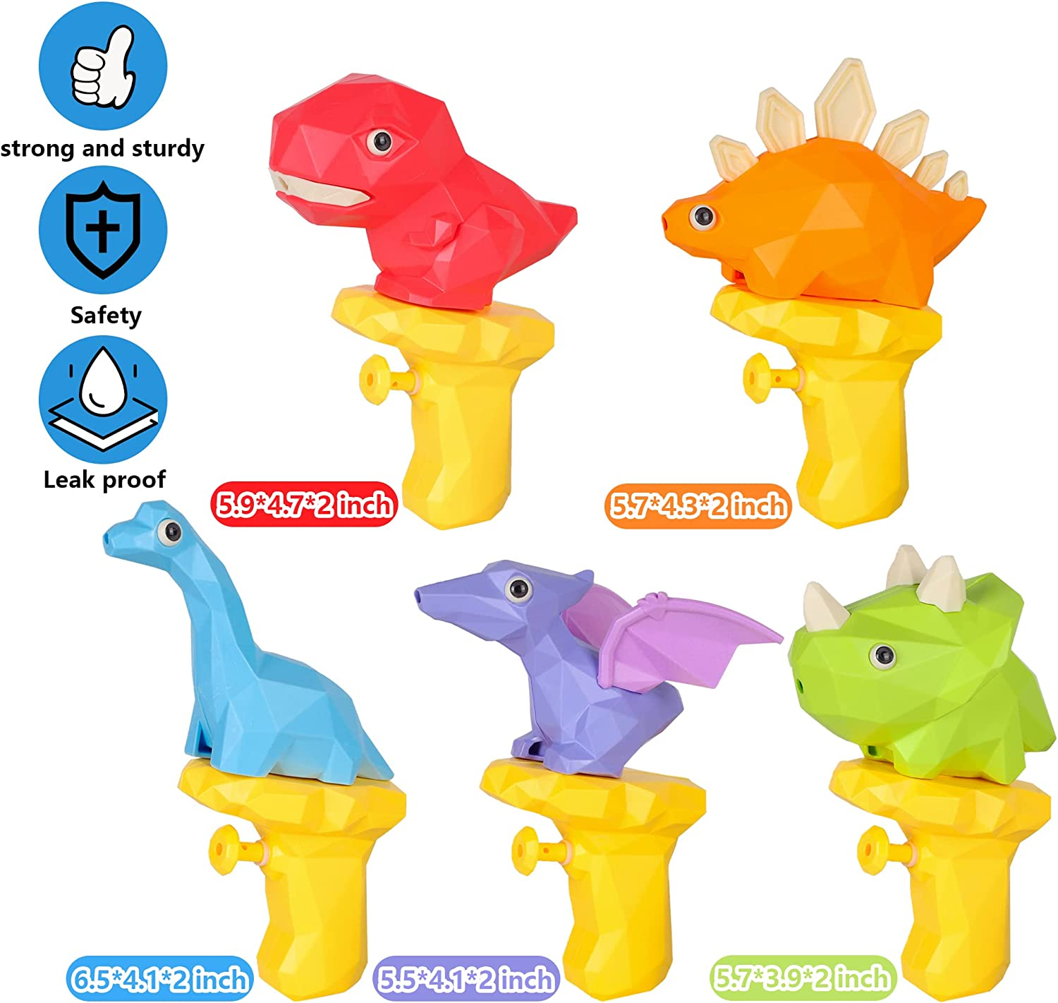 5 Pcs Water Squirt Guns for Kids, Small Dinosaur Water Pistols, Water Blaster Soaker Summer Swimming Pool Beach Party Favor Toys for Boys & Girls Toddlers Age2 3 4 5 6 image number 3