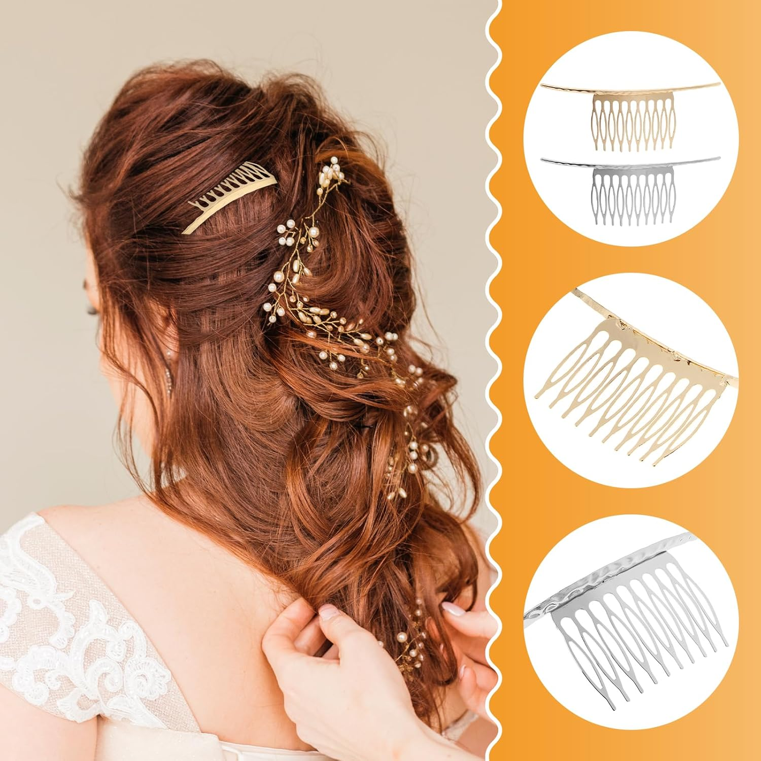 Fenteer Hair Arrangement Hair Comb Side Comb for Bridal Hairstyle Hairstyle Hair Styling Aid Silver + Gold image number 1