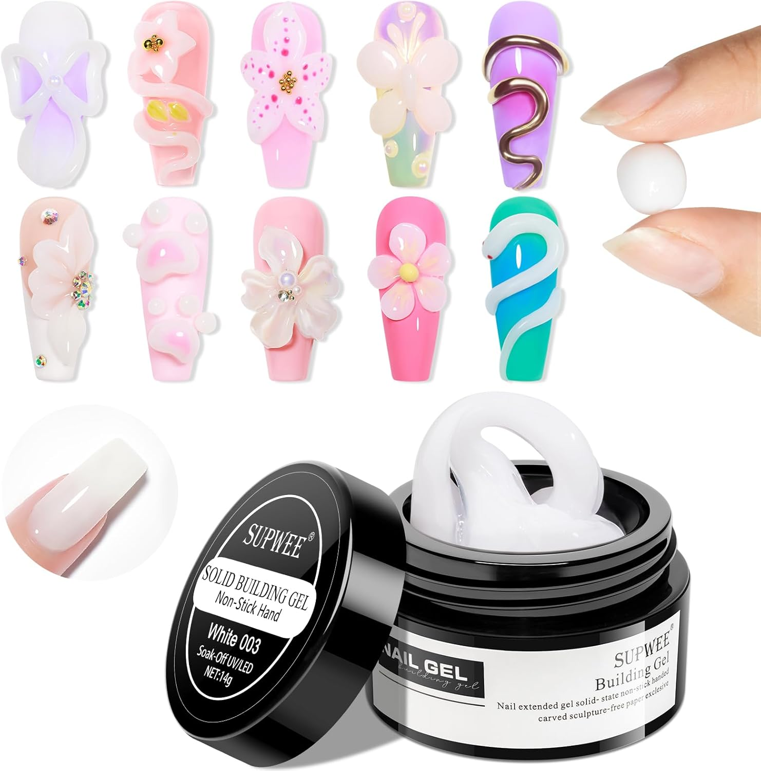 SUPWEE White 3D Nail Gel Solid Builder Sculpting Gel for Nail Extension Carving Molding for Home DIY Manicure image number 2