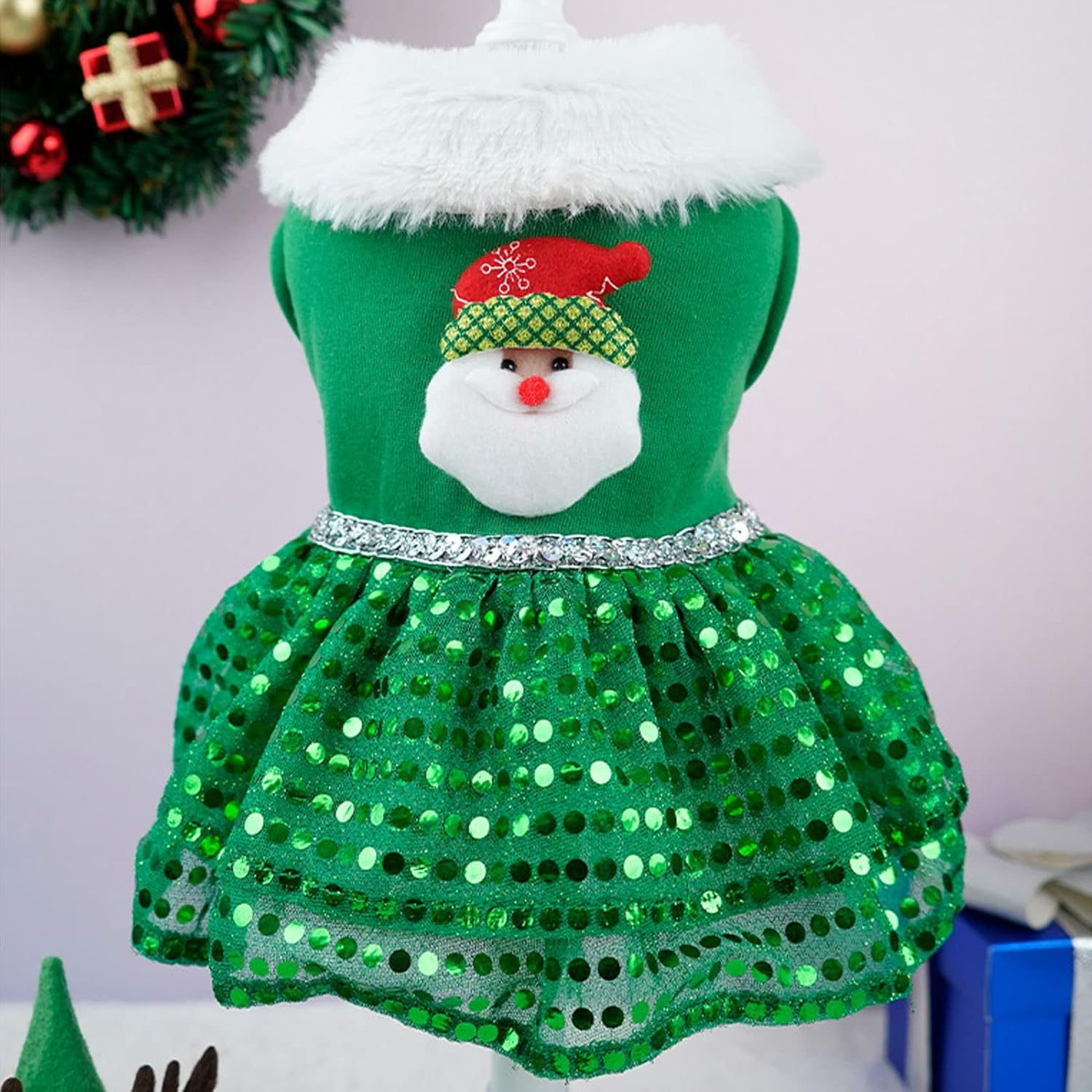 Pet Christmas Dress, Soft Breathable Warm Cute Fashionable Dog Party Clothes, Dog Christmas Sweater Xmas Pet Clothes for Small Medium Dogs Green (L) image number 3