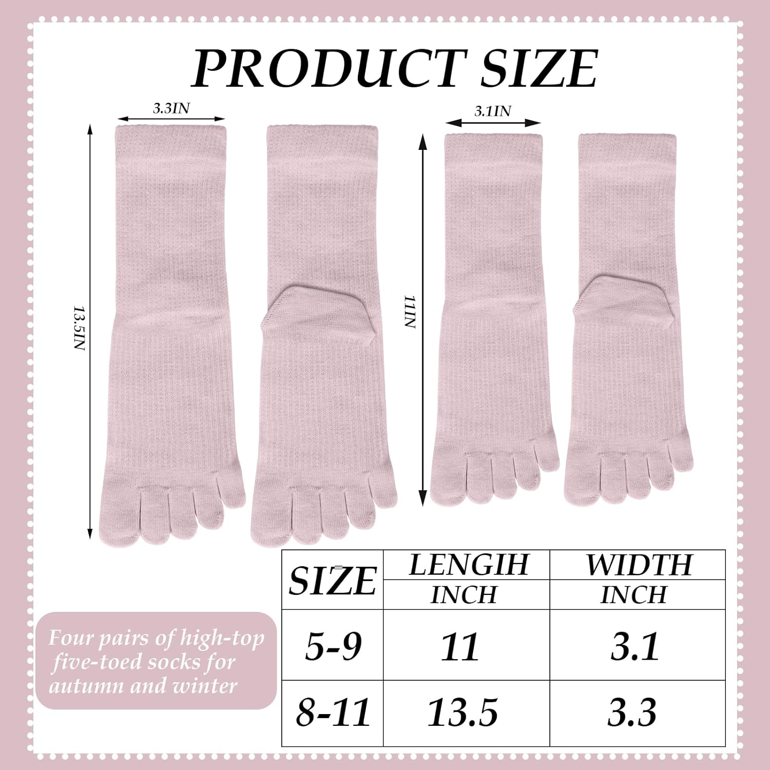 4 Pair Women Five Toe Socks Cotton Toe Socks Athletic Running Long Split Toe Women'S Cotton Socks image number 4