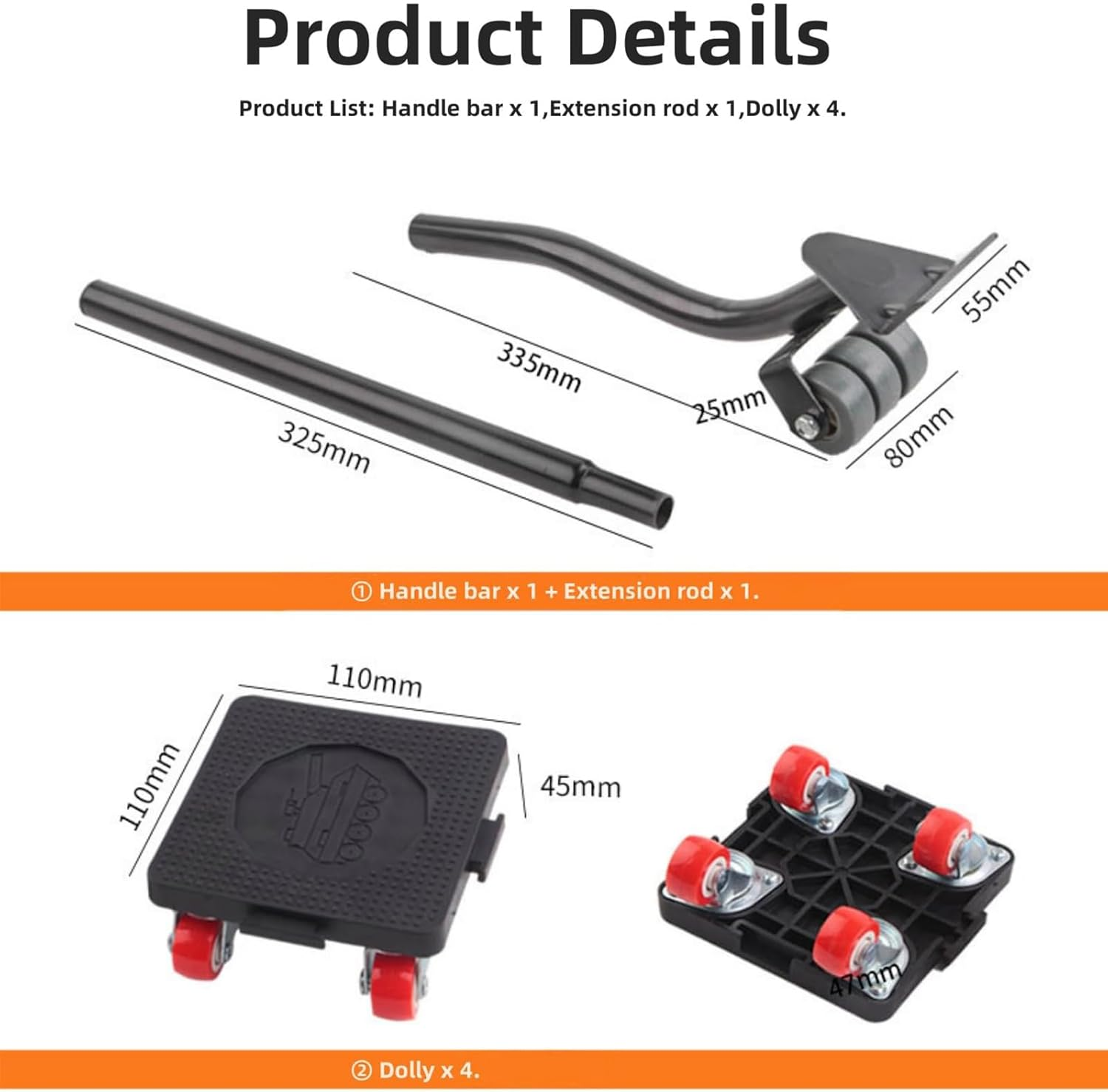 Minexiaojia Furniture Dolly, Furniture Movers with 4 Wheels, Anti-Slip Groove Design Moving Dolly for Heavy Objects with Legs, 1500Lbs Capacity Lift Mover Tool Set for Moving Piano,Home Appliances image number 6