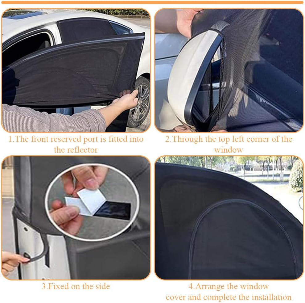4PCS Car Window Shades, Reathable Mesh Sunshades, Stretchy Mesh Car Window Shade, Front Rear Window Cover Screen, Car Window Sunshades for Privacy Protection image number 3