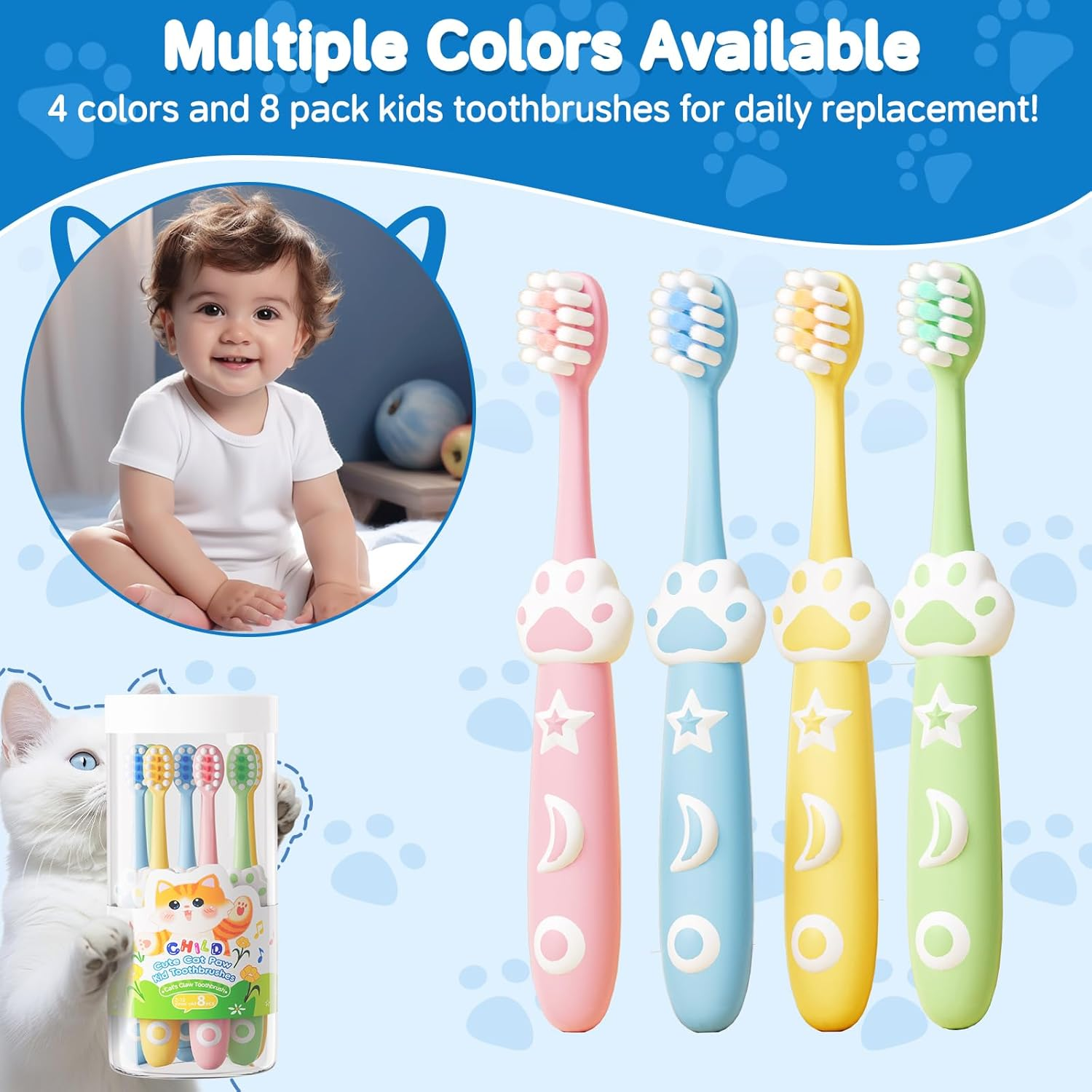 8 Pack Kids Toothbrushes Extra Soft Toddler Toothbrush 2-8 Years Children Manual Toothbrushes for Clean Teeth Cute Kid Toothbrushes Make Your Toddler Love Brushing Teeth image number 1