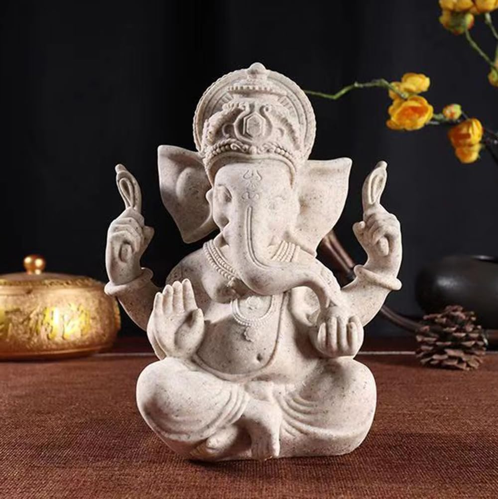 Indian God Lord Ganesha Statue,Hindu Elephant Statue Ganpati Idol Buddha Sculptures,Hindu Gift,Home Temple Mandir Meditation Yoga Room Decor 7.87"(Sandstone)