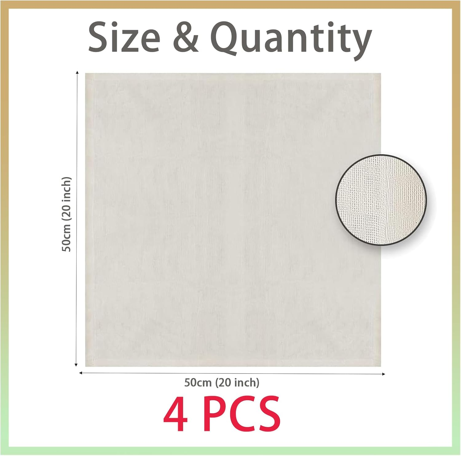 Tehttz 4Pcs 50X50Cm Cheesecloth for Straining, Organic Unbleached Cotton Cheesecloth with Hemmed Edge, Reusable Washable Unbleached Pure Cotton Cheesecloth for Cooking Brewing Coffee Tea image number 5