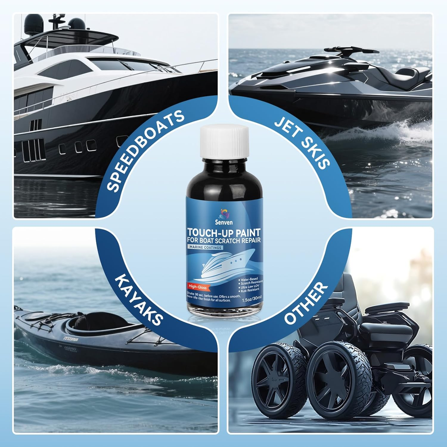 SENVEN White Paint Boat Touch up Pen High-Gloss Boat Scratch Repair Marine Topside Bottom Enamel Marine Repair for Boats, Wood, Fiberglass, Aluminum, Metals Water-Based 30Ml4 image number 1