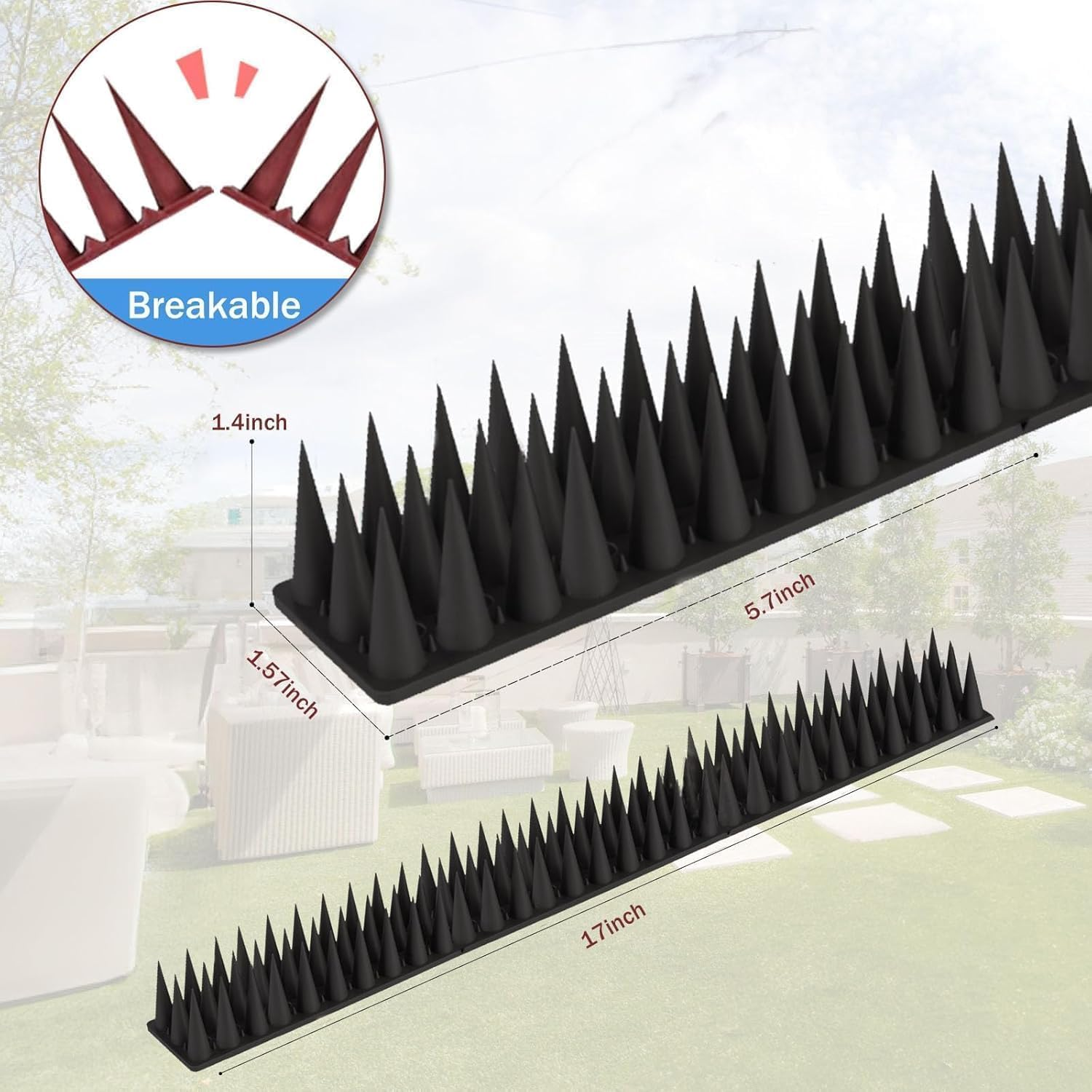 12Pcs Wall & Fence Spikes, Plastic anti Bird Spikes for Outside, Cat Squirrel Raccoon Pigeon Fox Intruder Deterrent Spikes, Bird Repellent Spikes for Garden, Balcony, Roofs, Gate Wall, Window (Black) image number 5