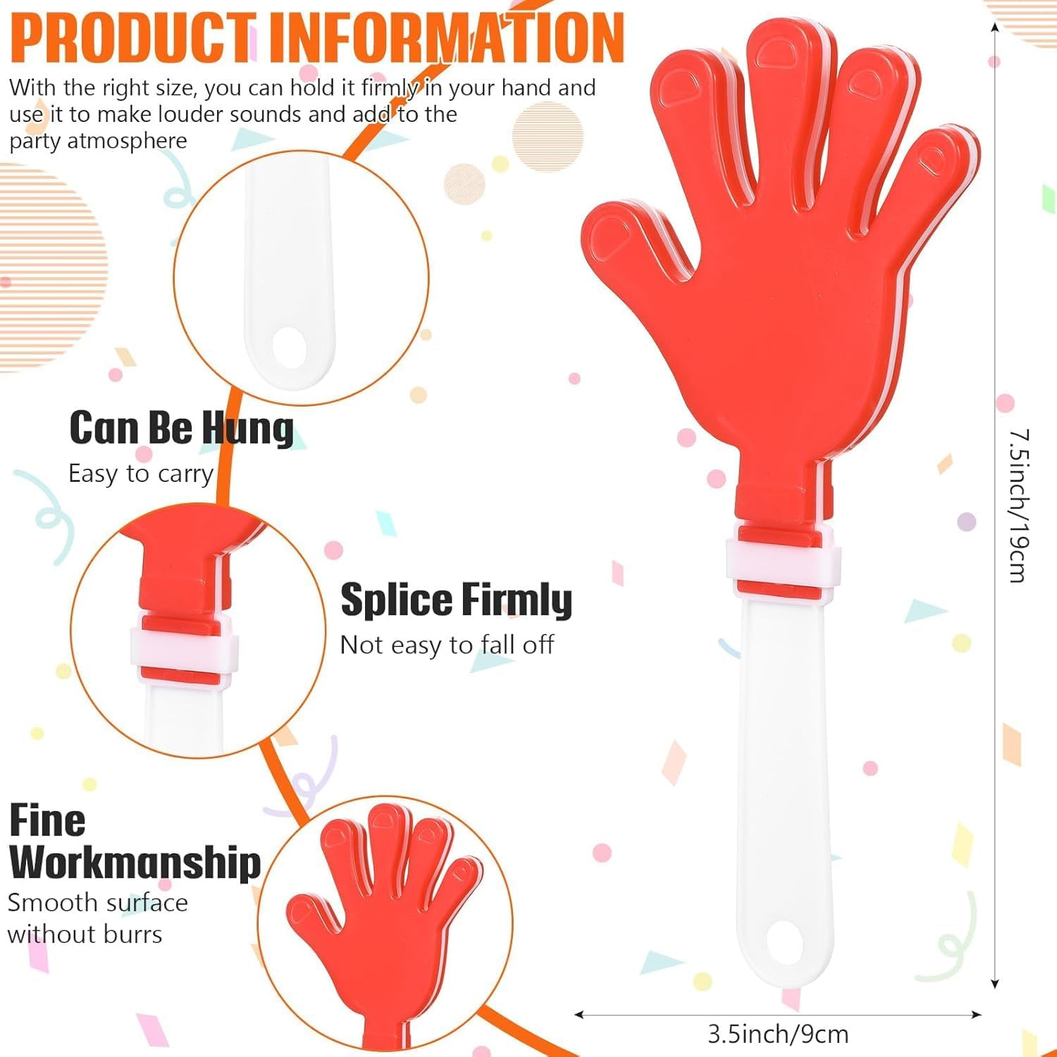 8Pcs Jumbo 7.5 Inch Hand Clappers Noise Makers Giant Large Plastic Noisemakers for Sporting Event Ball Dance Fiesta Birthday Game Accessories Party Supplies (Red) - Green image number 2