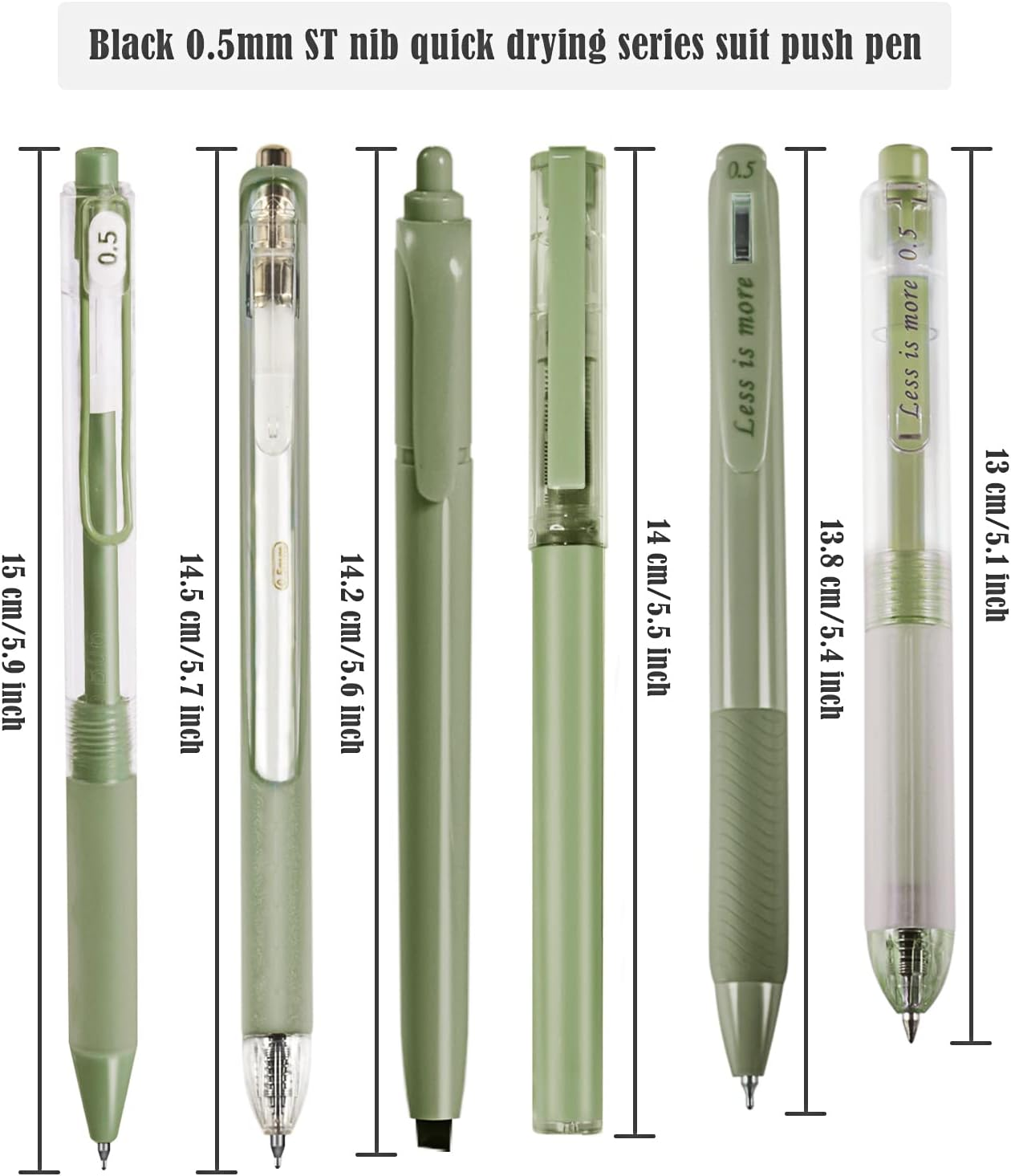 BAYTORY 5Pcs Gel Pens and 1Pc Highlighter, Quick Dry Ink Pen Fine Point Black 0.5Mm, Aesthetic Retractable Rolling Ball Pen Smooth Writing for Journaling (Green) image number 3