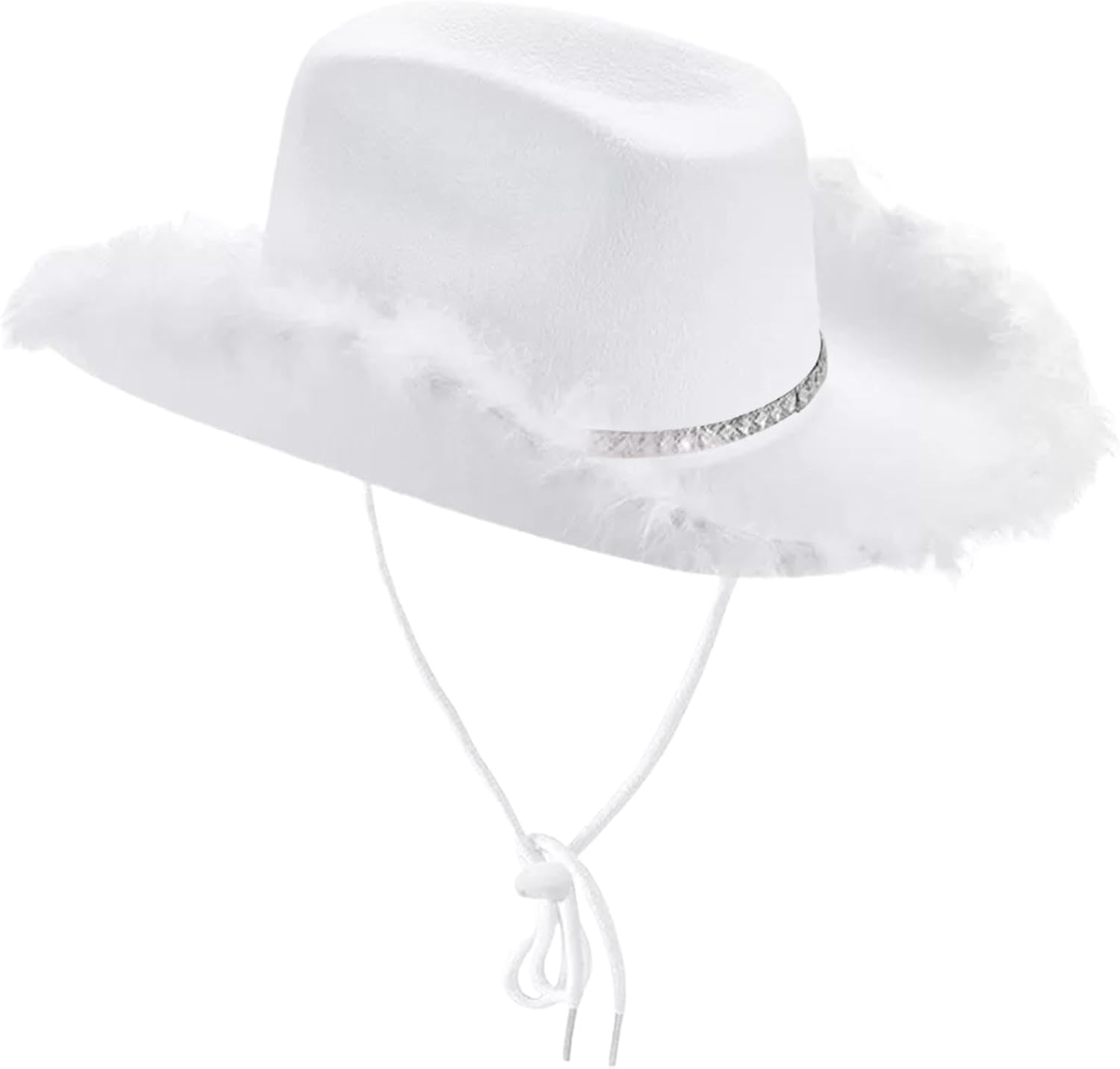Cowgirl Hat with Feather Trim - Sparkly Cowgirl Hat,Bride Festival Fancy Dress Sparkly White Trim Hats Western Hats for Party Costume, Cowboy Themed Birthday