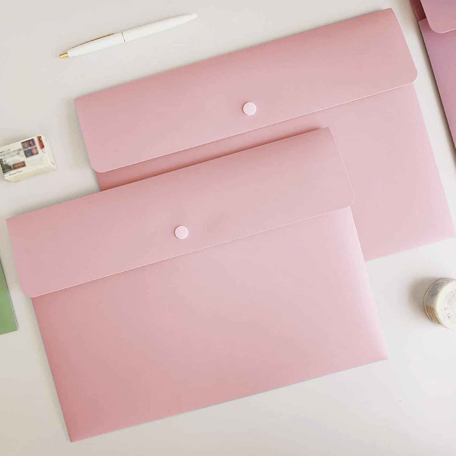 VANRA Poly File Folders Letter Size File Jackets Organizer Plastic Envelope A4 Flat Document Holder with Snap Button Closure (Pack of 5, Pastel Pink) - Pastel Green image number 7