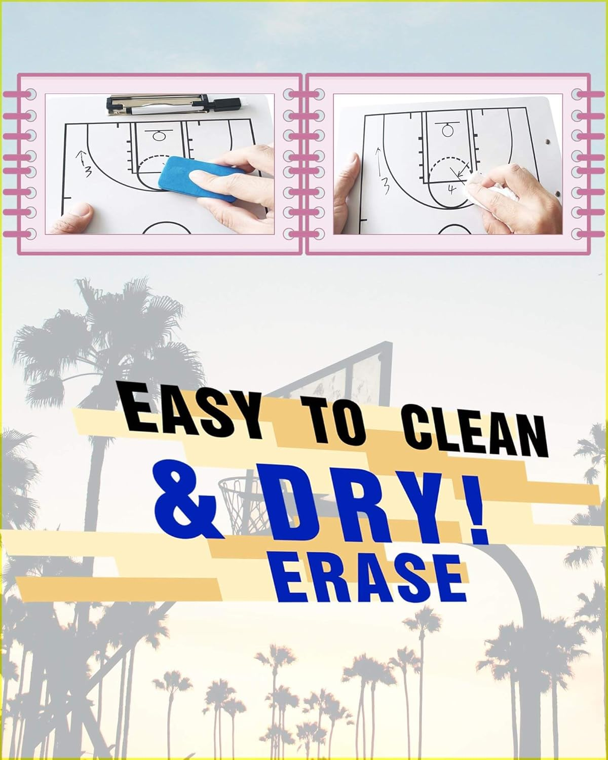 Basketball Coaching Board Double-Sided, Basketball Clipboard for Coaches, Basketball Dry Erase Board for Coaches, Basketball Whiteboard Tactical Play Board image number 6