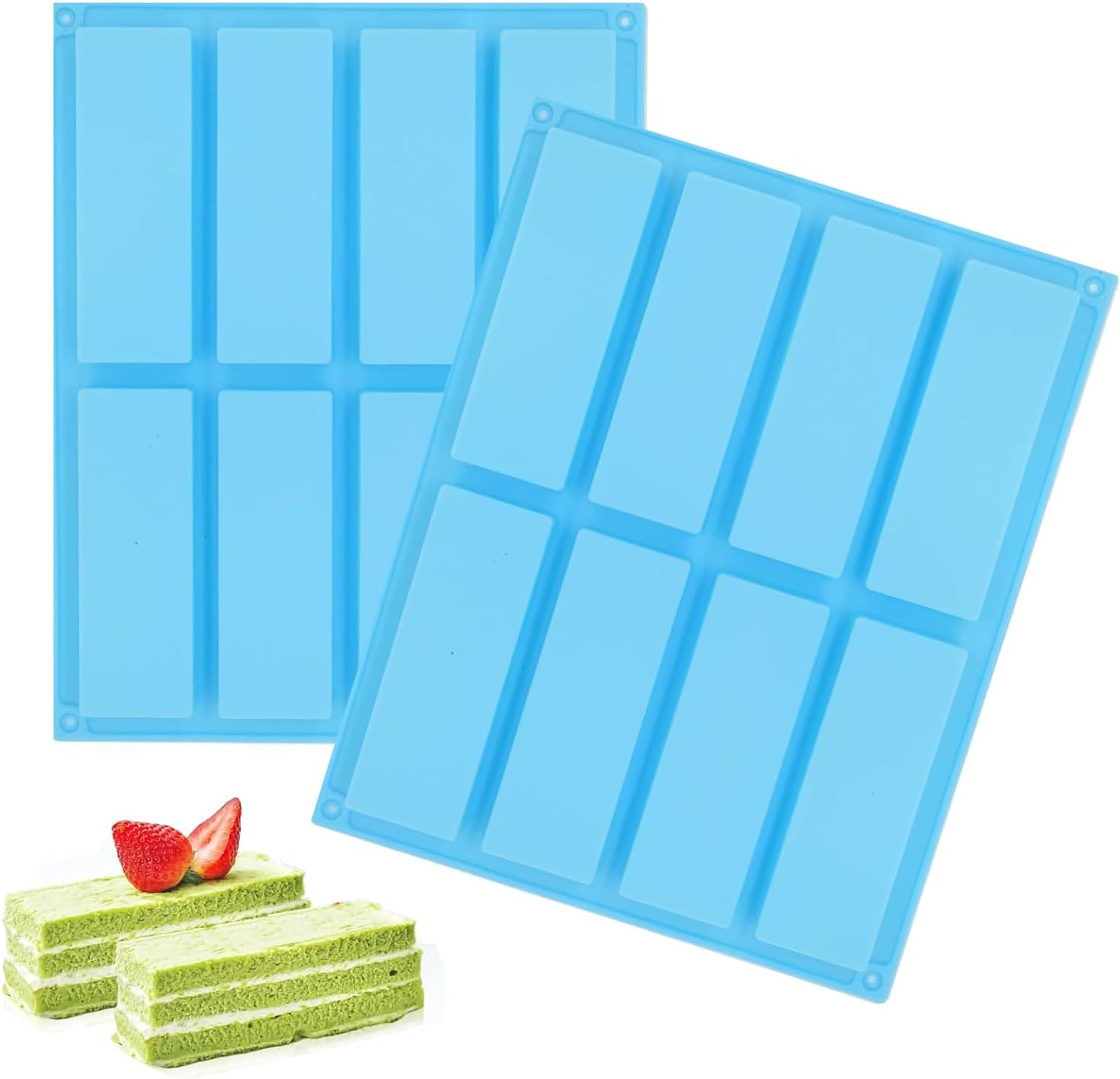 Xinghonyac 2 Pcs Large Rectangle Silicone Mould, 8-Cavity DIY Granola Bars Mold, Chocolate Mould, Cereal Bar Molds for Chocolate Truffle Bread Brownie Cornbread Cheesecake Butter Soap (Purple)