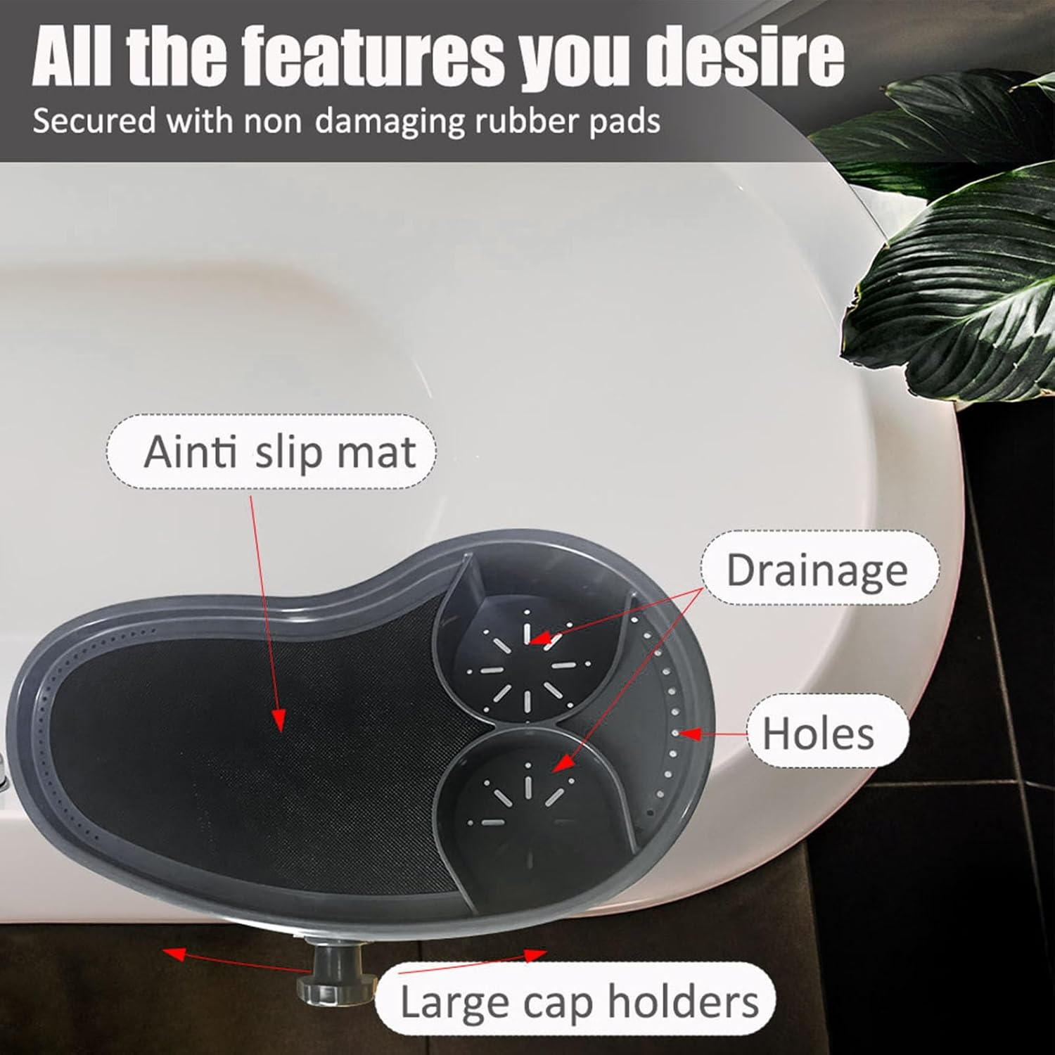 LICAEVEY Hot Tub Tray, Adjustable, anti Slip, Cup Holder, Grey Plastic, Rectangular, 40X20X17.5Cm, 1240G, 2 Pack image number 5