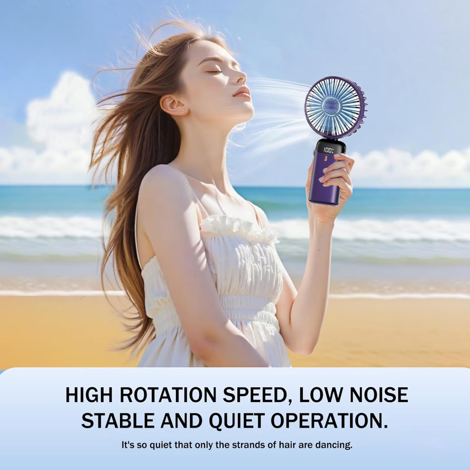 LXSMPWY Handheld Fan with Digital Display - 5 Speed Foldable USB Desk Fan, 1200Mah (8Hrs on Low), 90&deg; Adjustable, 200G Ultra Light, Portable Fan for Office Travel Camping Outdoor - Purple