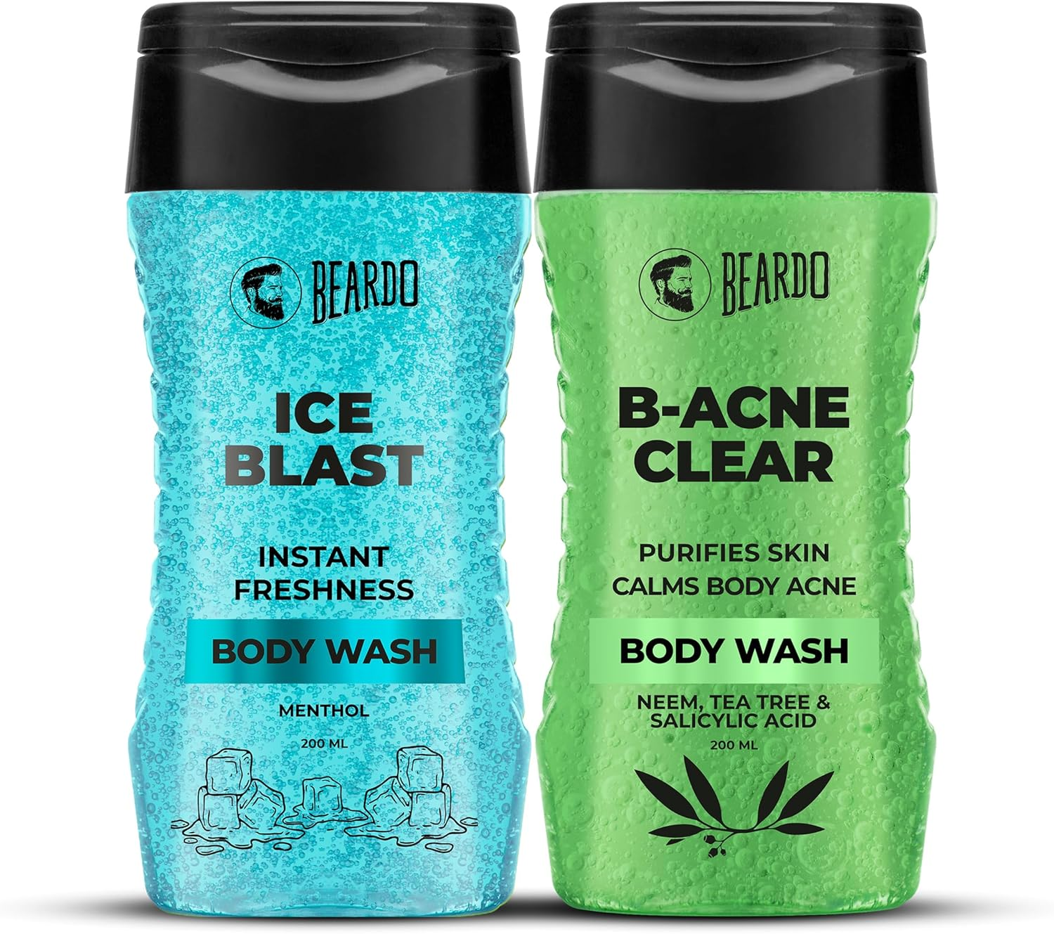 Beardo Ice Blast Body Wash & B-Acne Clear Body Wash for Men 200 Ml (Pack of 2) | for Instant Freshness & Body Acne and Skin Purification | with Menthol, Neem, Tea Tree and Salicylic Acid image number 4