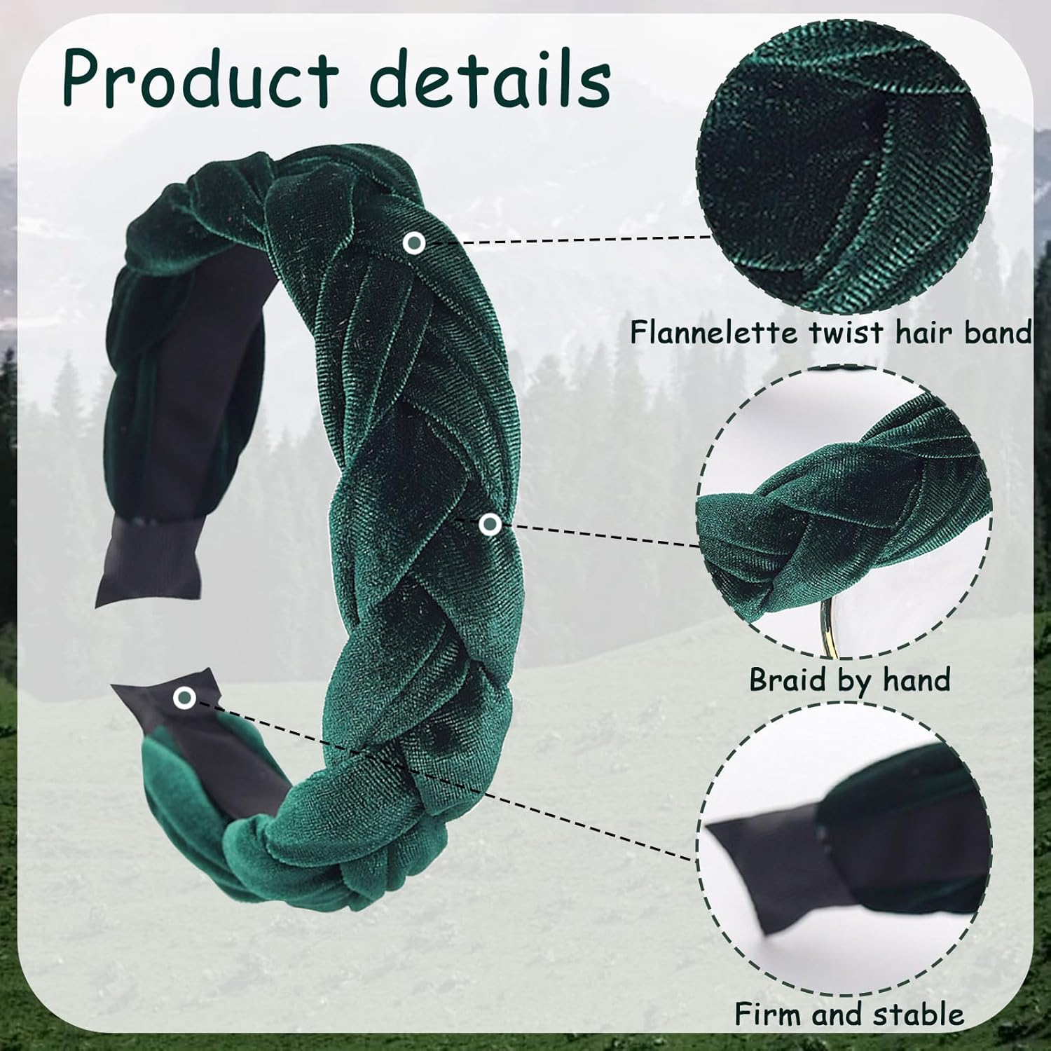 SSKHE Velvet Braided Headband, Vintage Headband for Women and Girls, Green, Fashion Headbands for Women image number 2