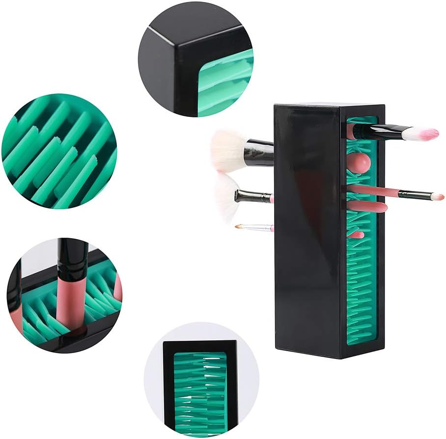 Makeup Brushes Holder Organizer, Silicone Vanity Air Drying Rack Display Storage for Brush, Eyeliners and More, Practical Cosmetic Tools Container (Blue-Black) - Blue-White image number 3