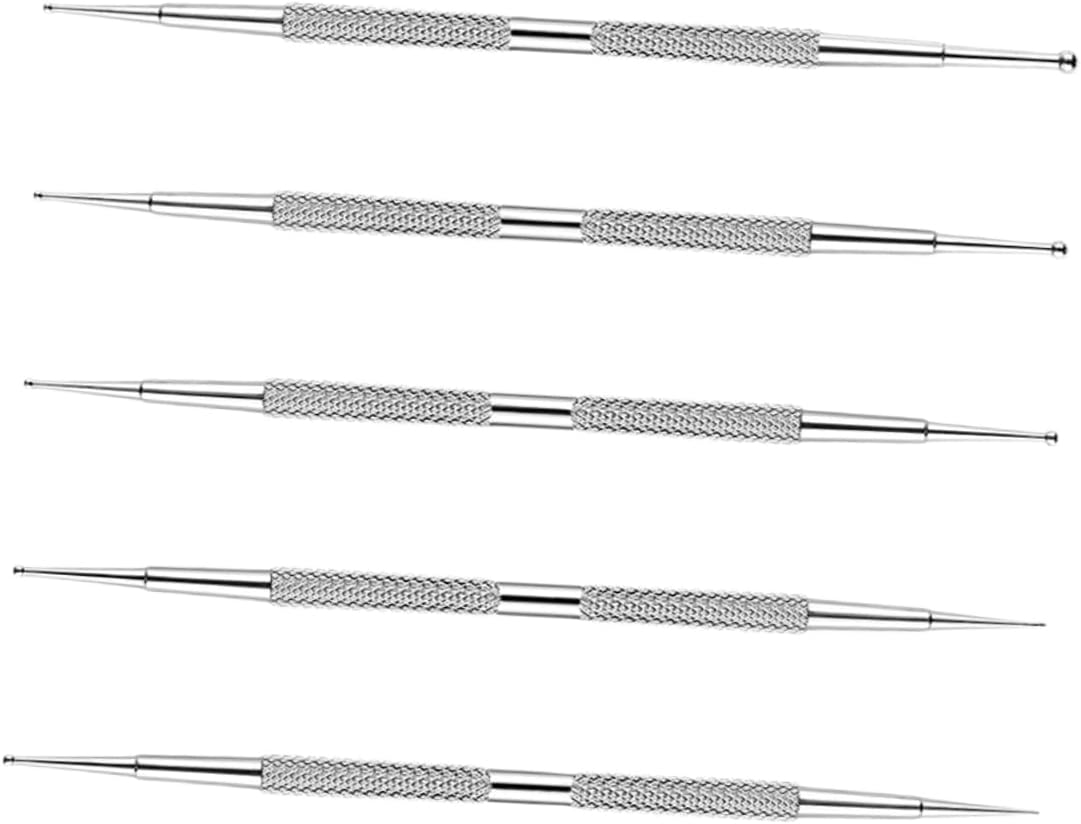 GOOHOCHY 5Pcs Nail Art Drill Pen Nail Art Tools Stainless Stainless Steel Silver image number 6