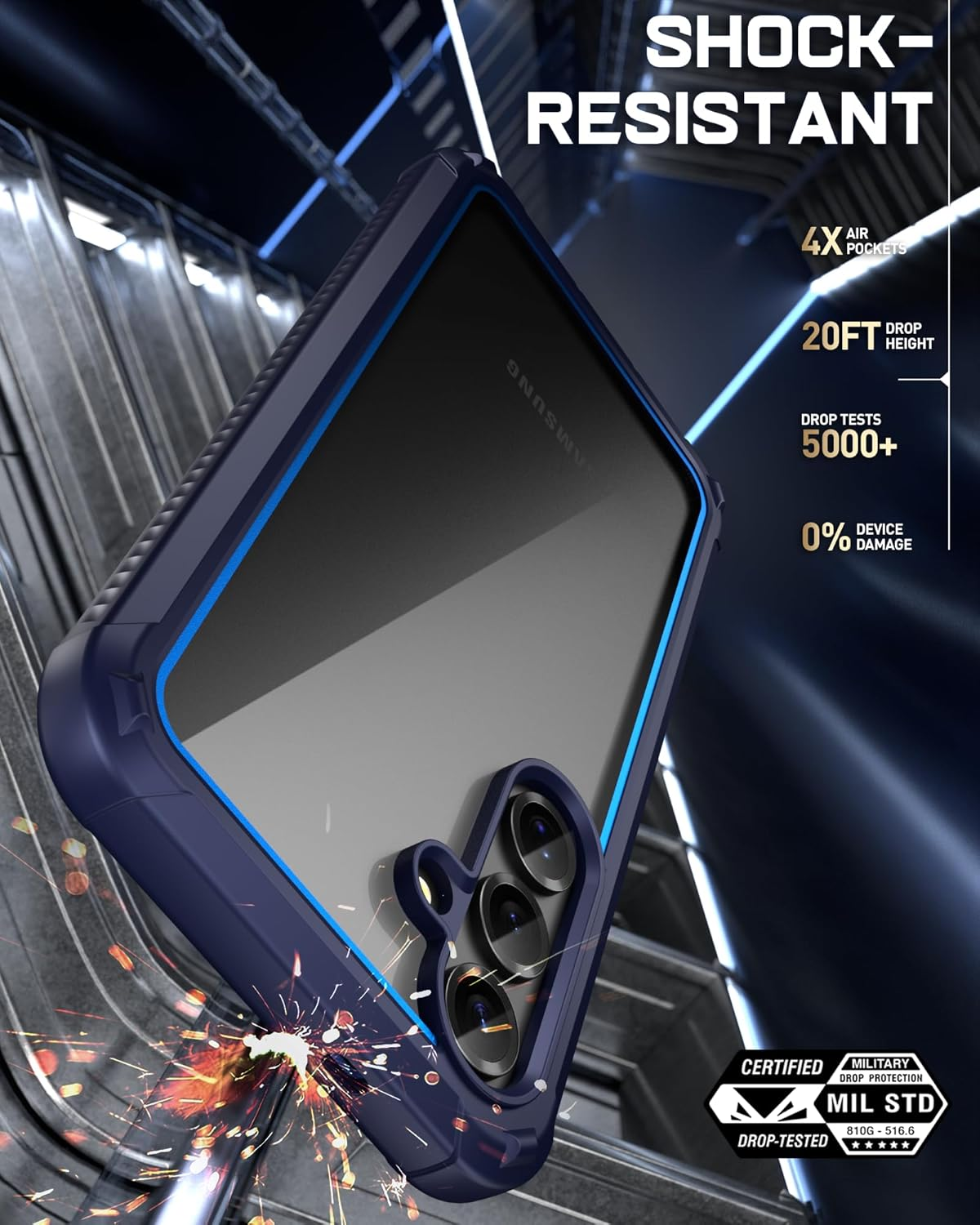 POETIC Guardian Case for Samsung Galaxy S25+ plus 5G, 6M Military Grade Drop Test, Built-In Screen Protector and Fingerprint ID, Heavy Duty Shockproof Full Body Case, Blue/Clear - Black image number 5