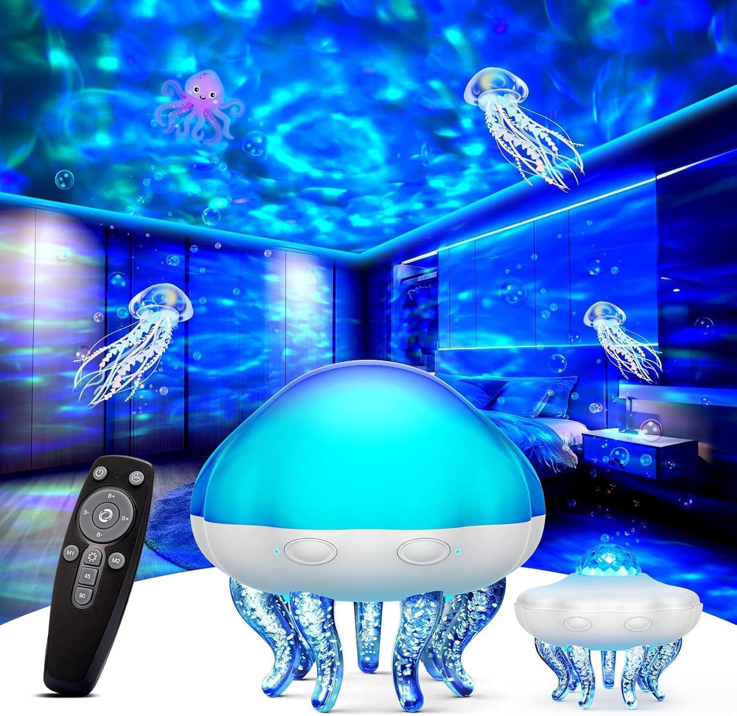 【2 In1】 Jellyfish Galaxy Light Projector for Bedroom Decor, Night Light for Kids Room Decor, Star Projector,Cute Lamp, Remote Control & Timer,Ceiling Night Light Projector for Birthday