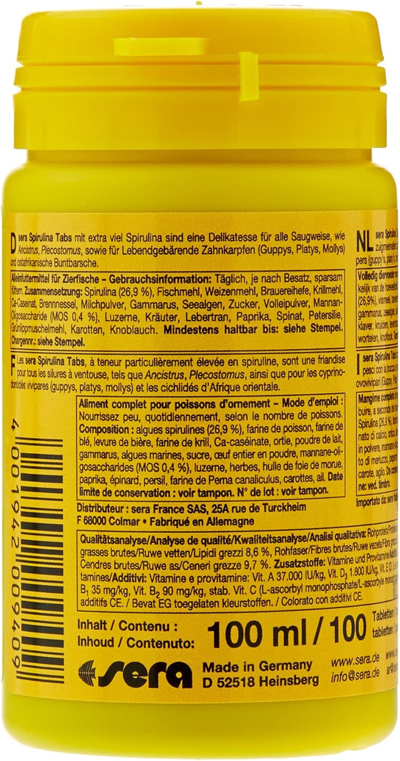 Sera Spirulina Fish Food Tablets, 100 Count