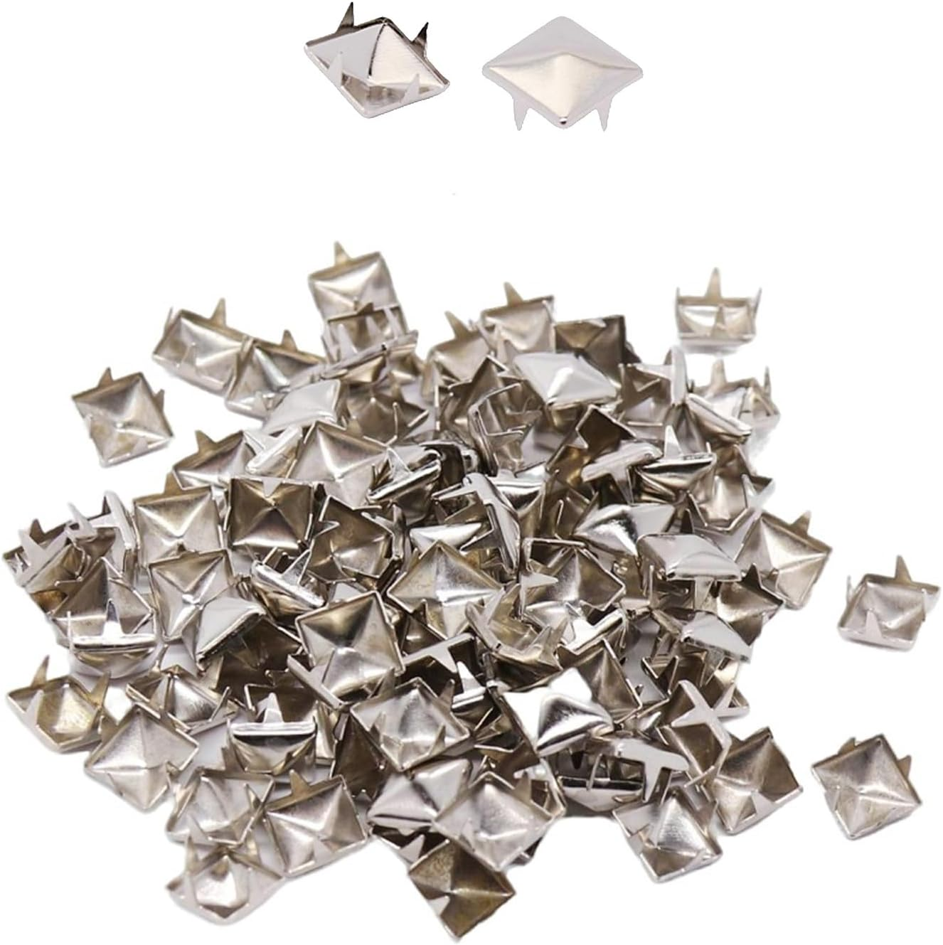 200Pcs 10Mm Square Metal Studs Spikes for DIY Punk Shoes, Belts, Clothing Decor - Silver Rivet Nailhead Accessories for Leather Craft Projects and Metal Decorations
