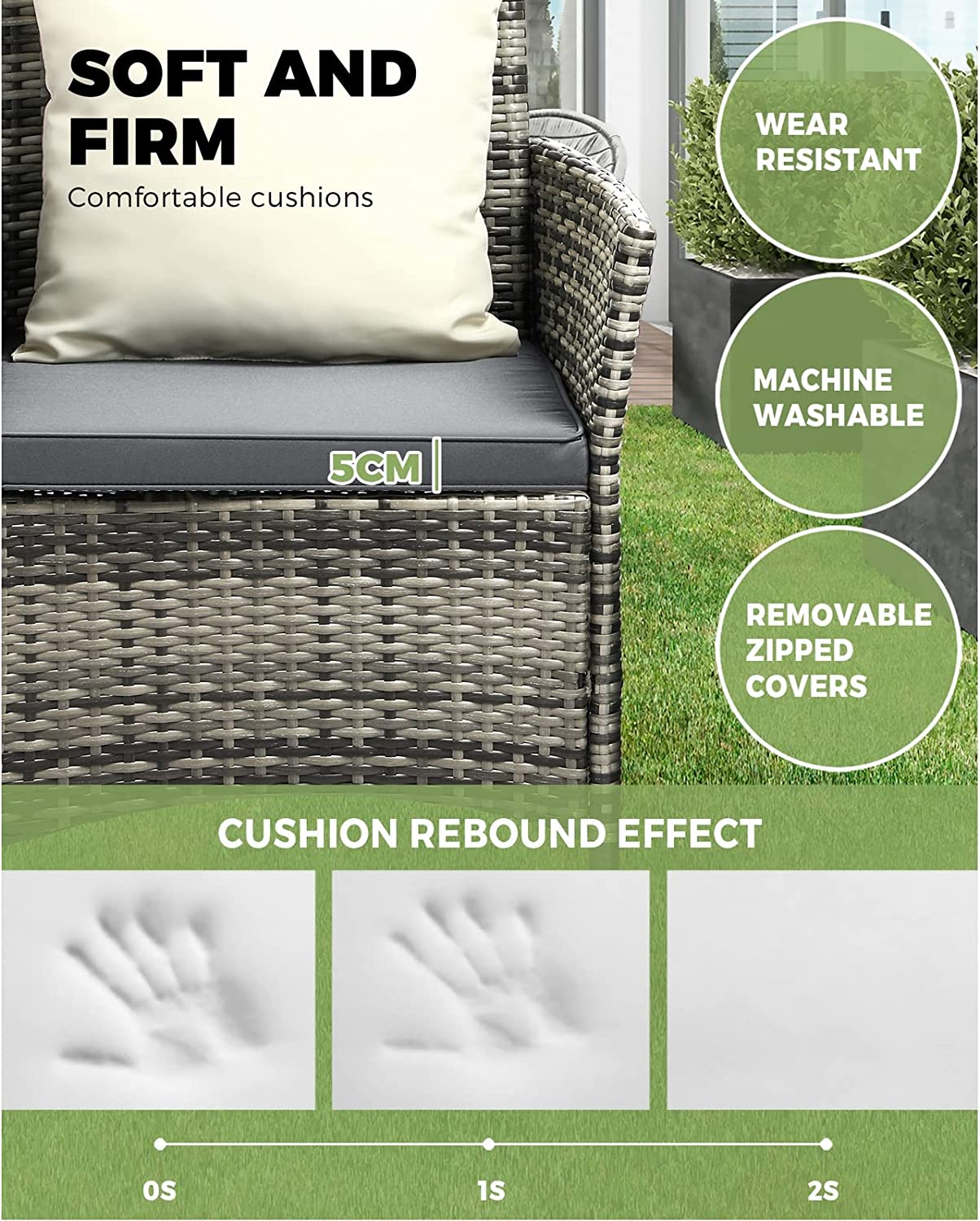 Livsip 3Pcs Outdoor Furniture Table and Chairs with Pillow Grey