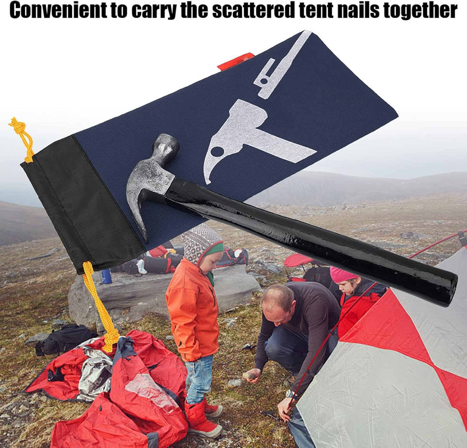 Camping Pouch 14.17X6.3In Hammer Nail Pouch, Lightweight Oxford Cloth Tent Peg Bag, Portable for Camping Outdoor Use Hiking(Blue) image number 1