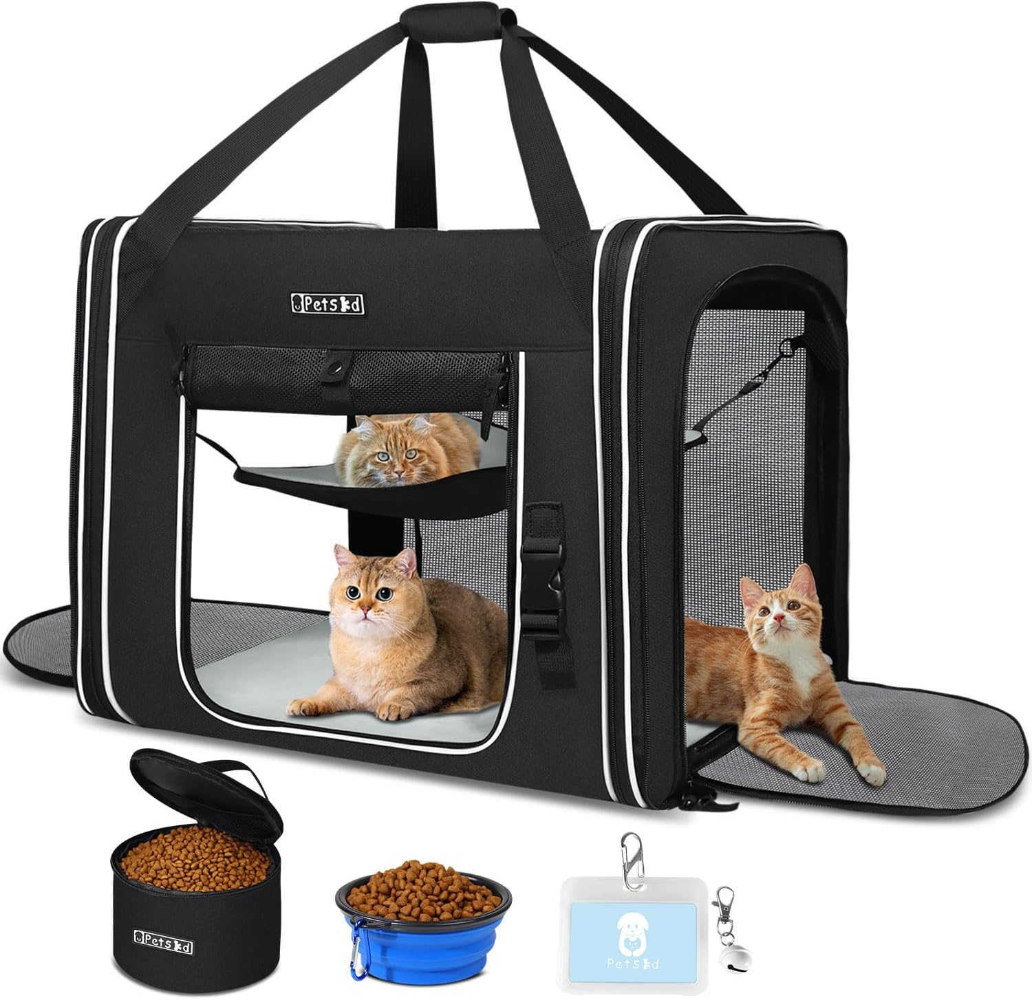 Petskd Combinable Pet Carrier for Large Cat or Medium Dog, 18"X17"X17" Large Cat Carrier for Car Travel, 2 Small Pet Soft Carriers with Food Bag, Bowl and Safety Locking Zippers for Vet, Camping image number 3