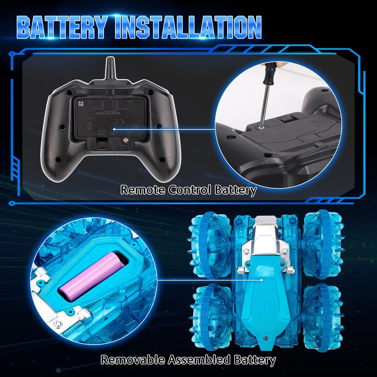 Toys for 4-8-12 Year Old Boys Amphibious Remote Control Car Boat with LED Lights 4WD RC Car for Kids 2.4Ghz All Terrain Off-Road RC Stunt Car, Waterproof Pool Beach RC Vehicle Toy for Boys Girls-Blue image number 2