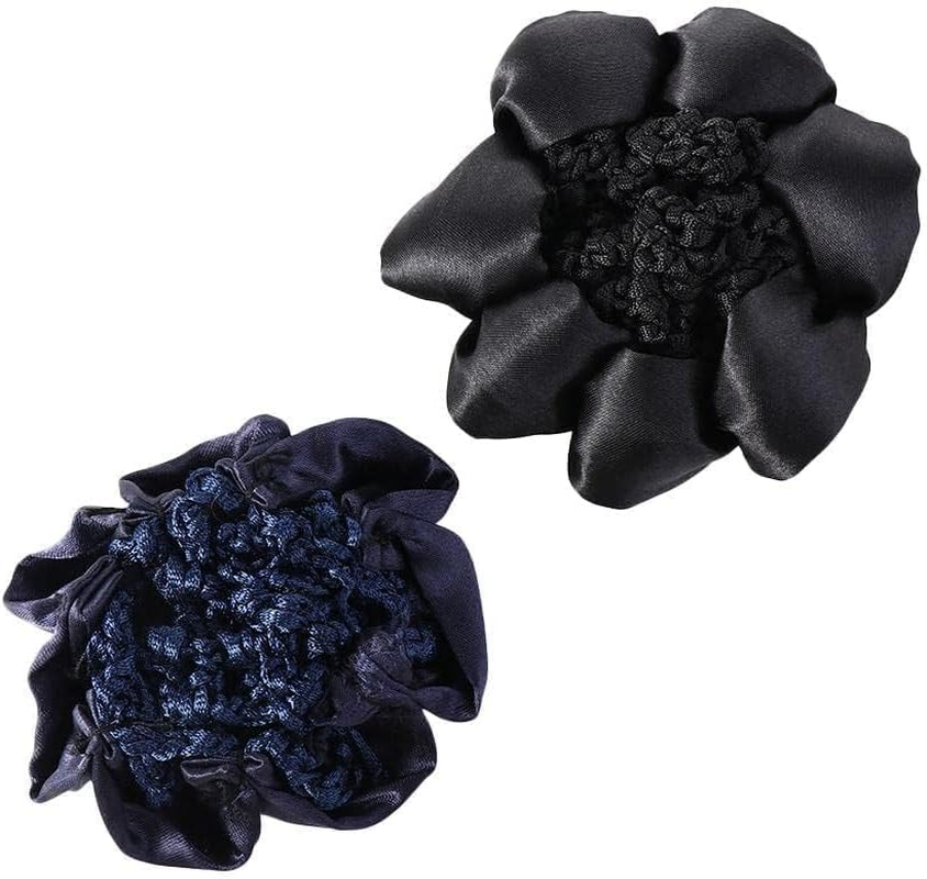 Black Women Hair Accessory Set - Crochet Bun Cover, Elastic Headdress with Ponytail Holders, Barrettes, Bun Shapers