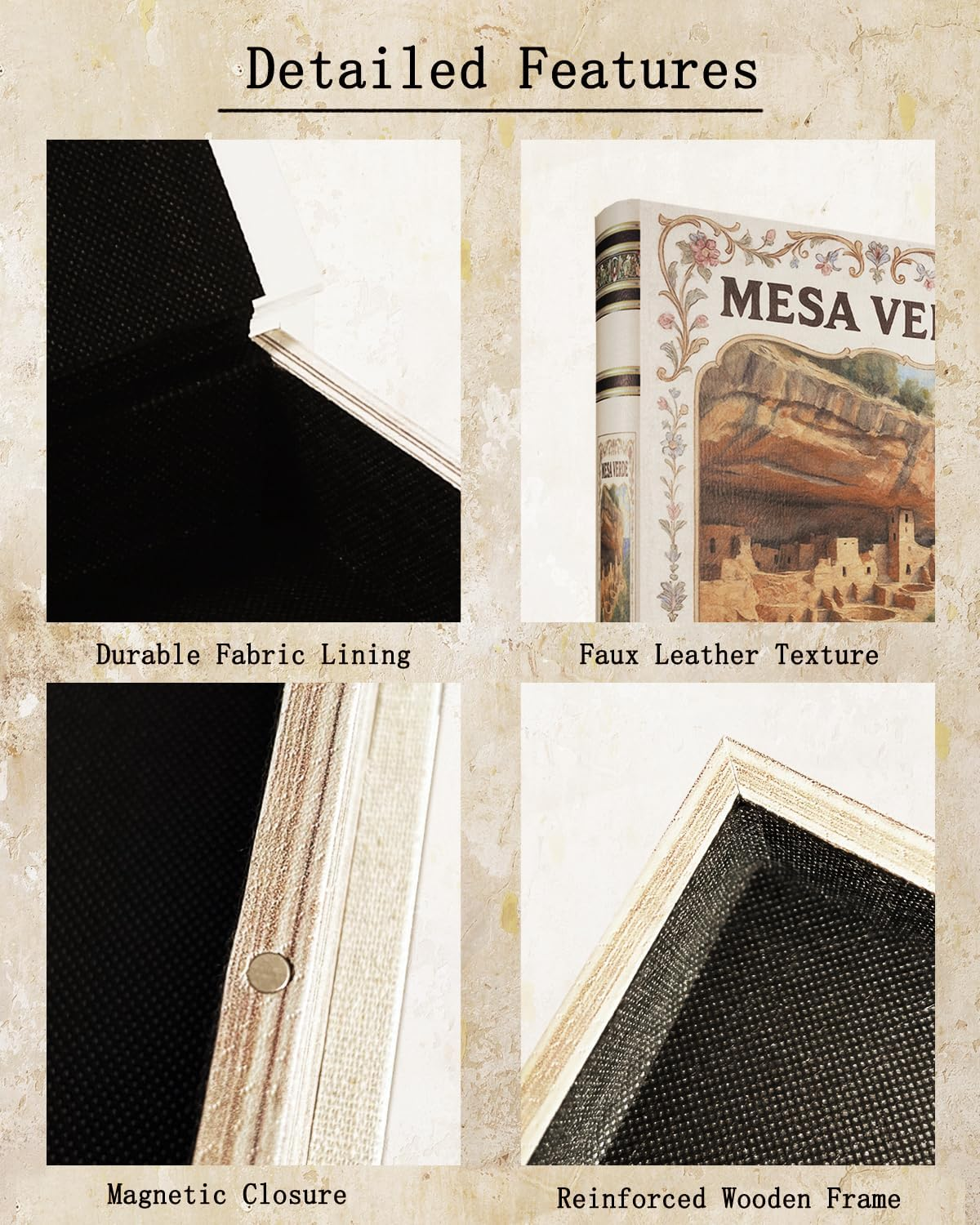 Decorative Wooden Book Box - Vintage Faux Book Boxes with National Park Design, Secret Storage with Magnetic Closure, Leather Cover, Perfect for Home Office Bookshelf (1 X Mesa Verde)