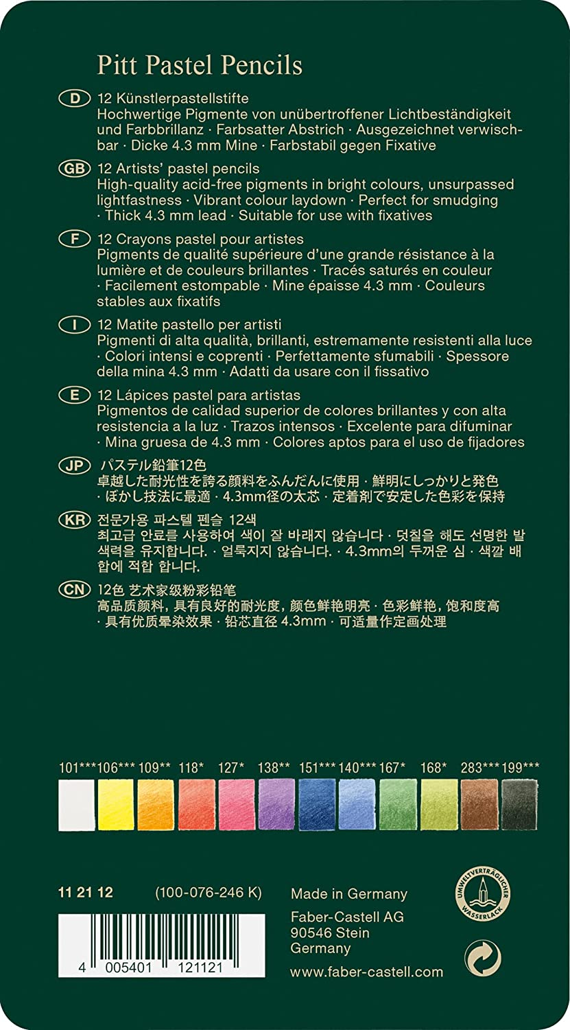 Faber-Castell Pitt Pastel Colour Pencils Tin of 12, (27-112112)