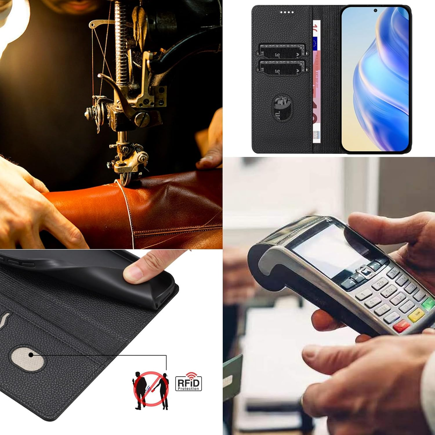 XINYEXIN Leather Case for Google Pixel 9A, PU Leather Flip Case with Card Slot, Stand, Magnetic Folio Mobile Phone Protective Case - Black image number 1