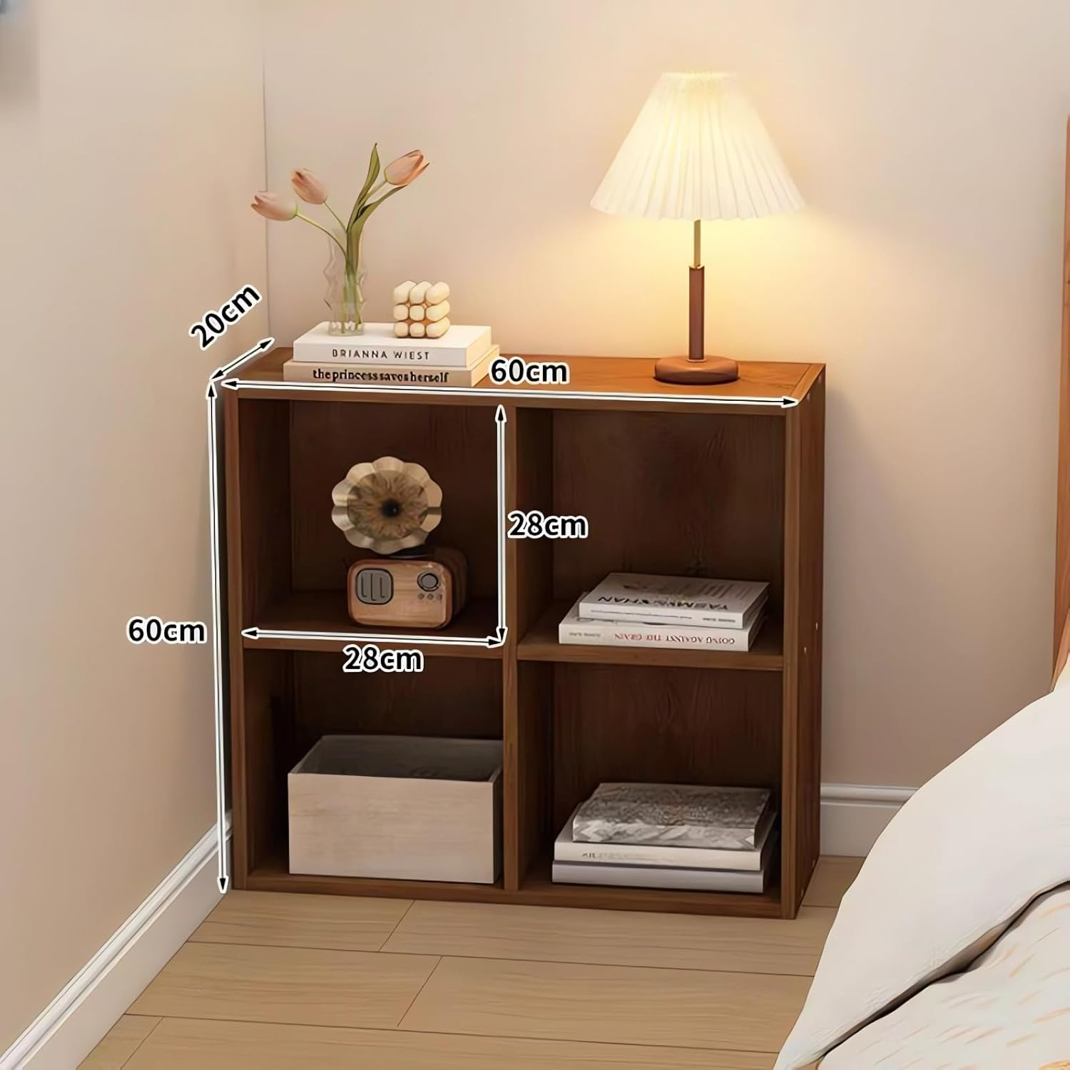 Modern Cube Storage Bookcase, White, 4-Compartment Organizer Shelf, Wood Display Shelf Unit, Books Shelves, Living Room, Bedroom, Home Office Bookshelf A0063 (White) image number 1