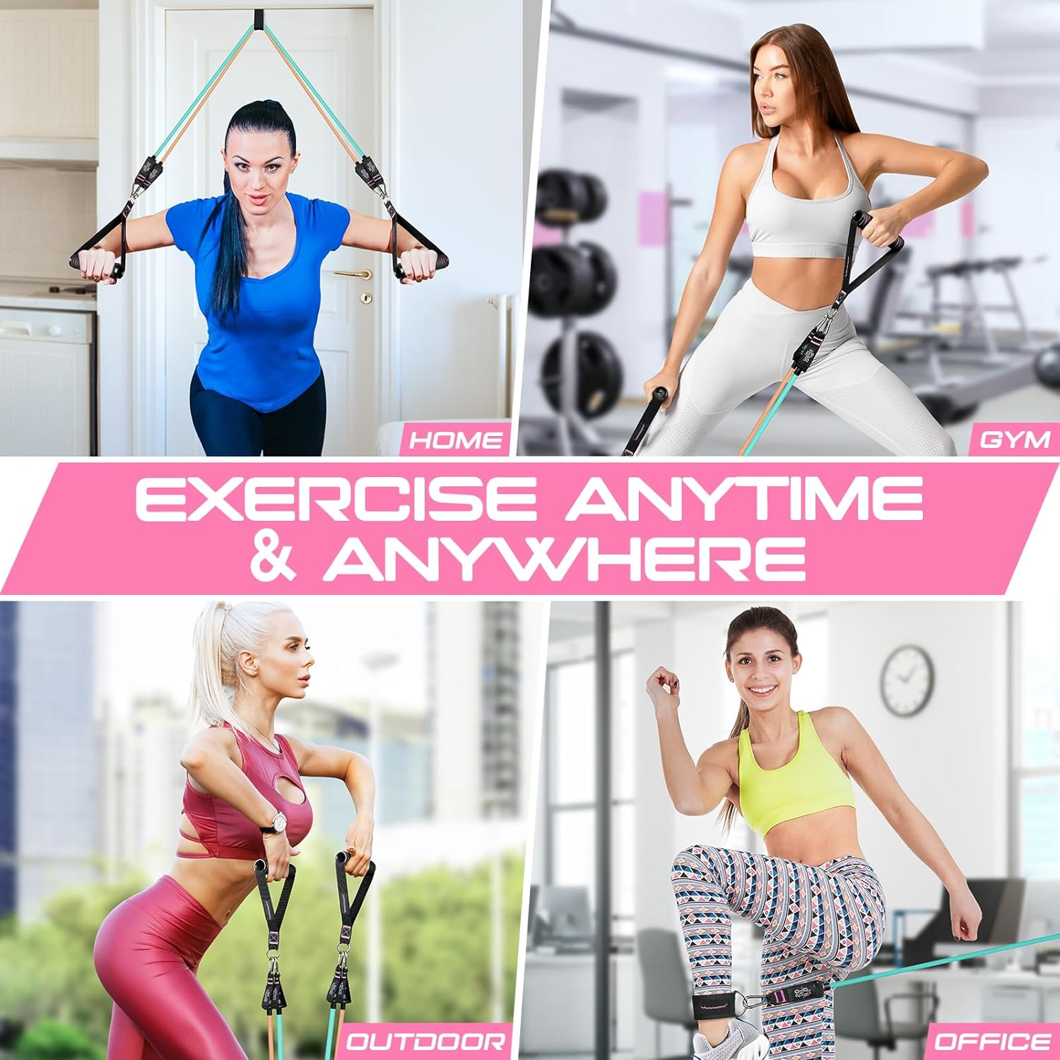 RENRANRING Resistance Bands for Working Out, 150LBS Exercise Bands, Workout Bands, Resistance Bands Set with Handles for Men Women, Legs Ankle Straps for Muscle Training, Shape Body, Physical Therapy - Grey Set image number 3