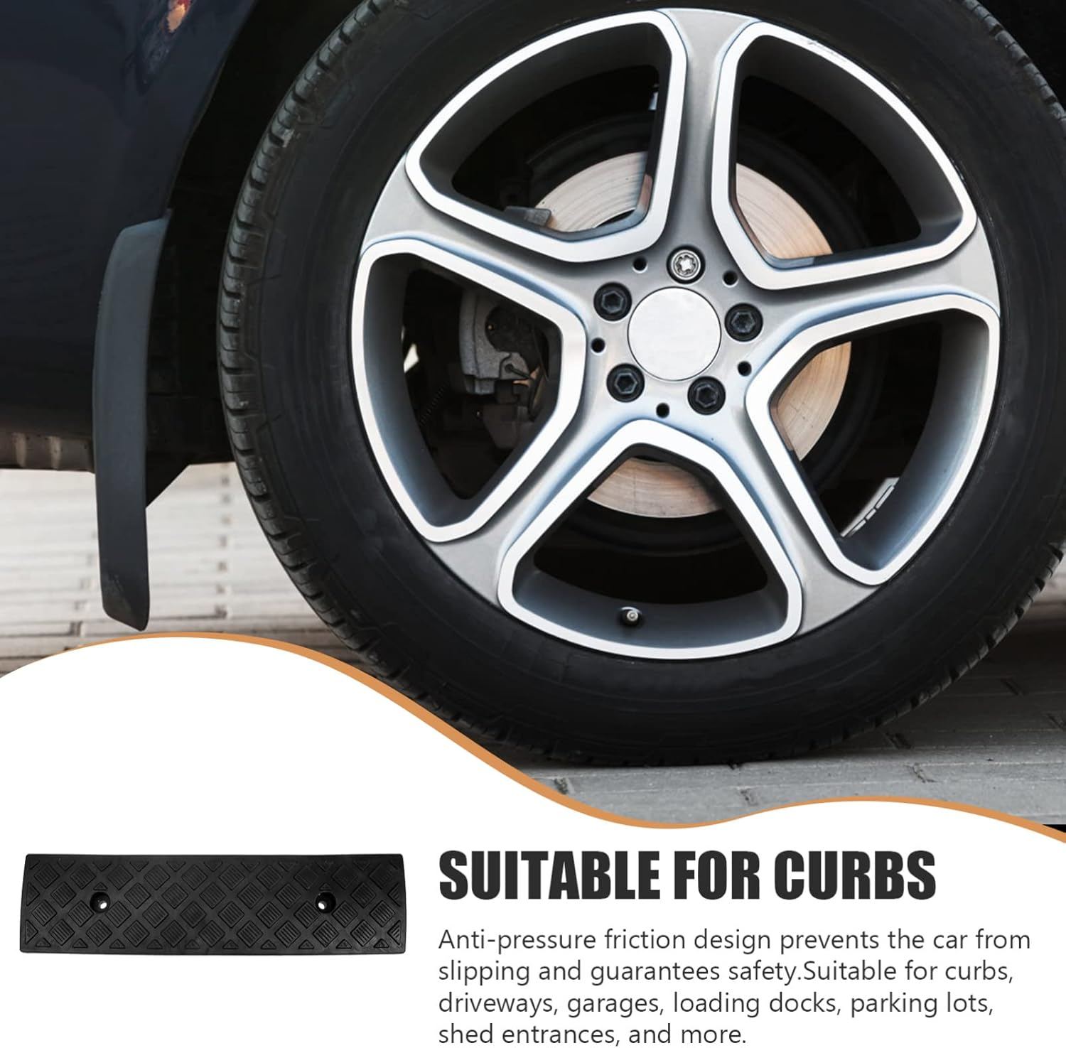 Tofficu Step Mat Slope Mat Threshold Bridge Track Ramp Portable Curb Ramp Car Ramp Wheelchair Ramps Homes Structure Driveway Heavy Duty Ramp Auto Metal Outdoor Rubber High Lift - Yellow image number 3