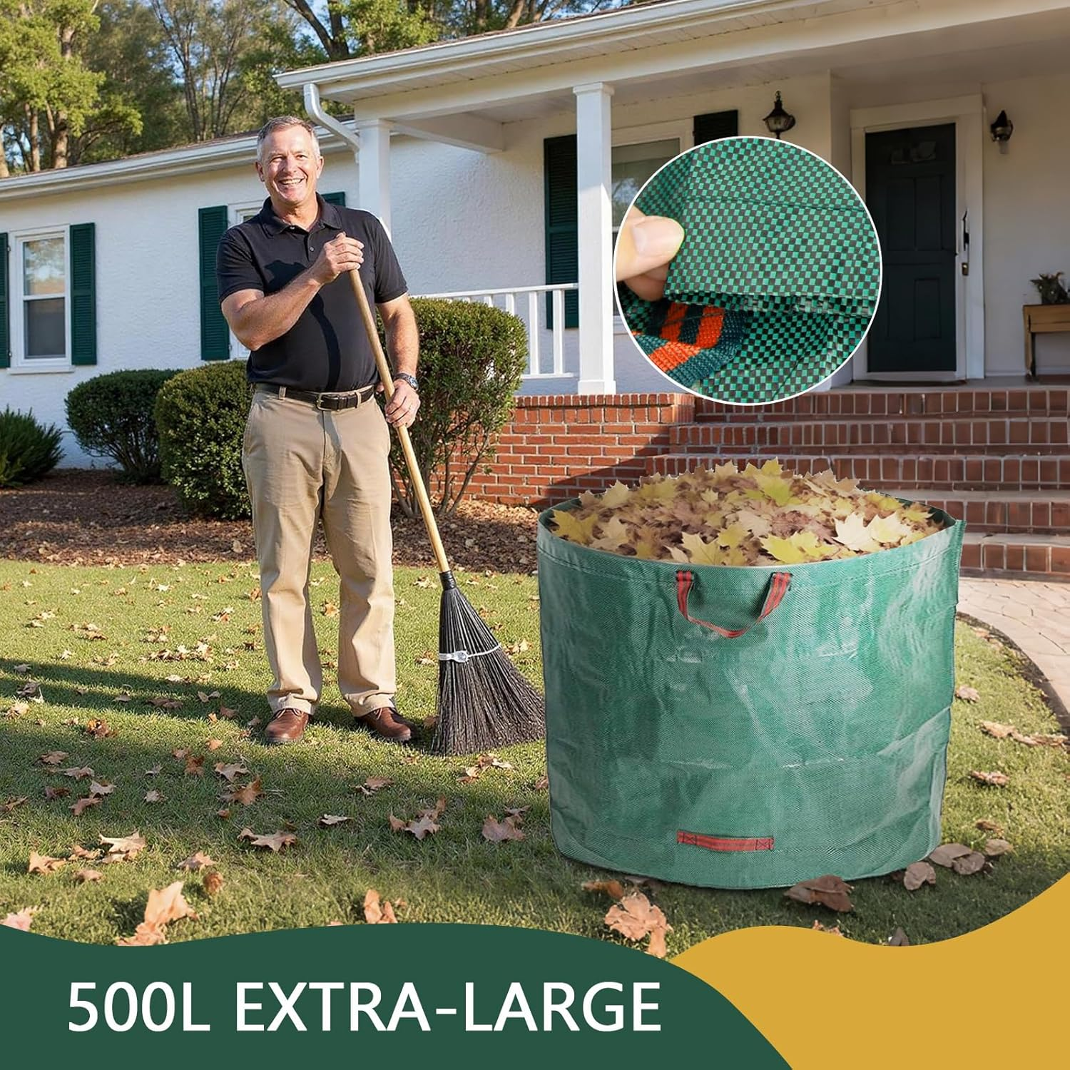 3 Pack Reusable 500L Heavy Duty Garden Waste Bags with Handles - Polypropylene Laminated Grid Fabric, for Collecting Yard Debris, Leaves & Grass Clippings image number 4